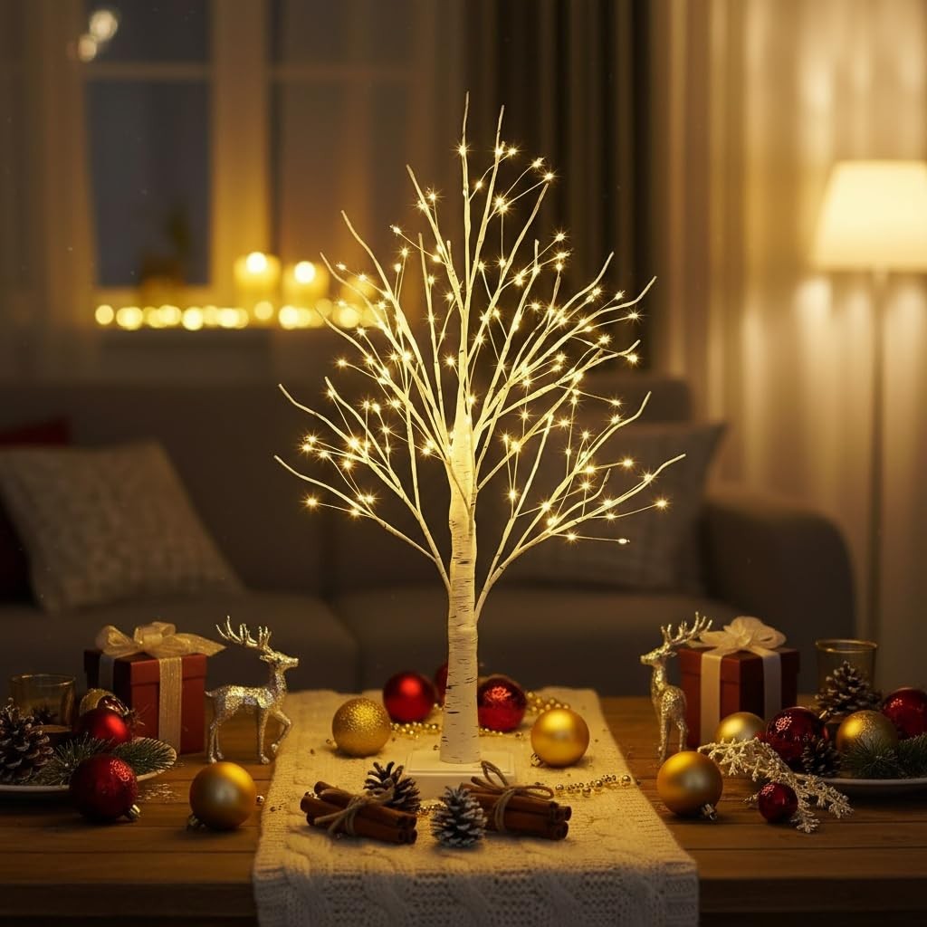 2ft Lighted Birch Tree with 144 Warm White LEDs – Small White Christmas Tree …