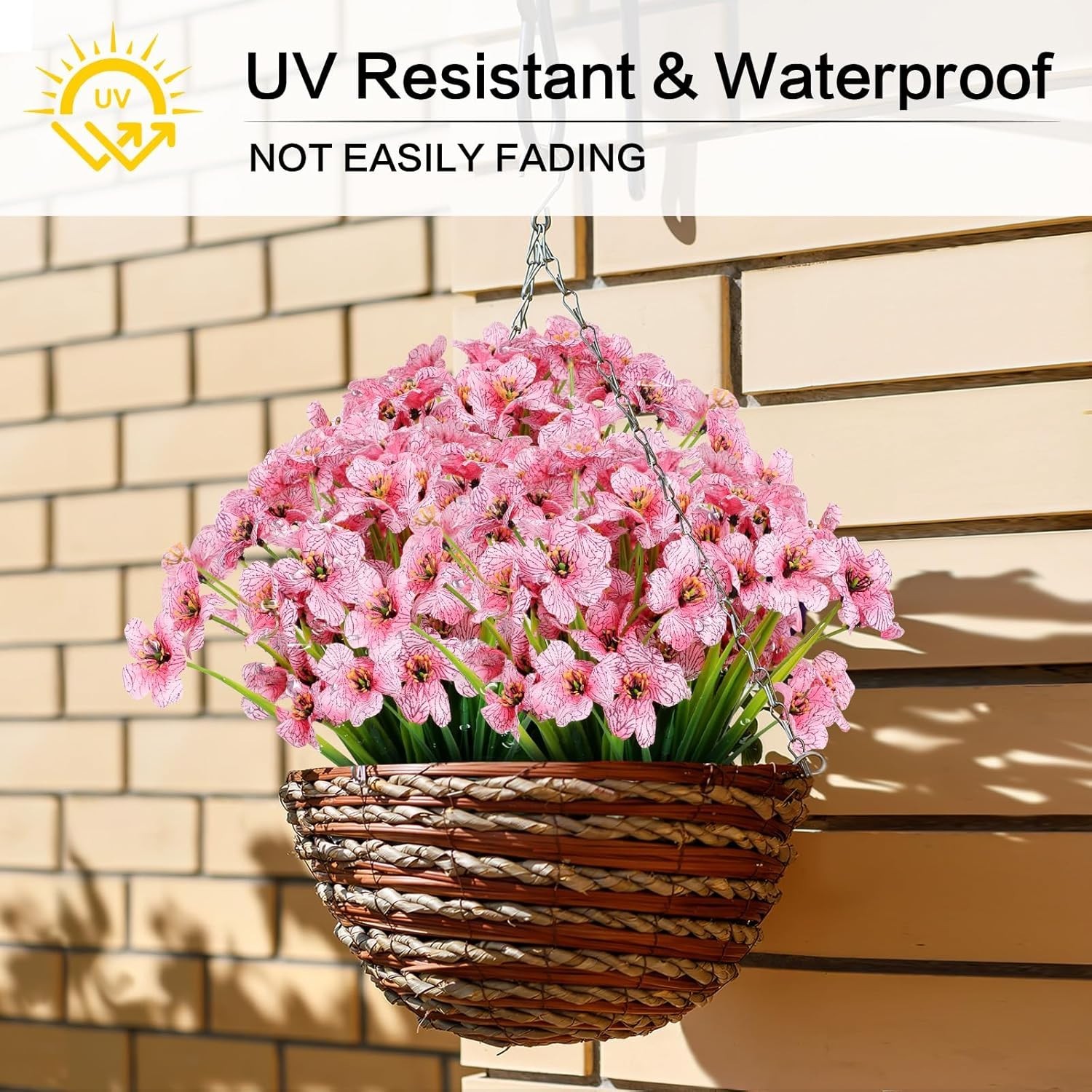 24 Bundles Artificial Flowers for Outdoors, UV Resistant Artificial Outdoor