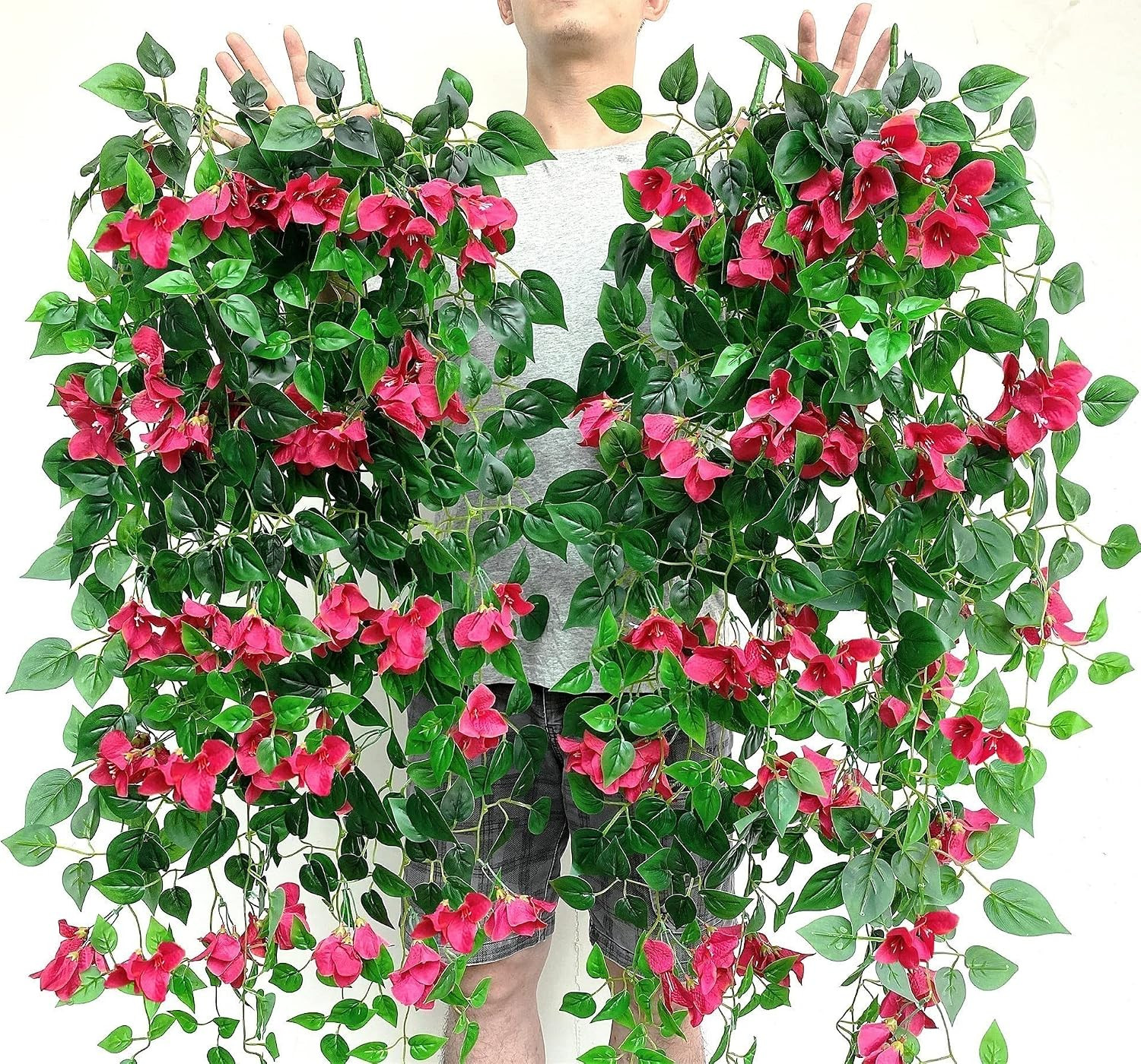 Magrowie Pack of 4Pcs Artificial Hanging Bougainvillea Silk Plastic Flower Vines