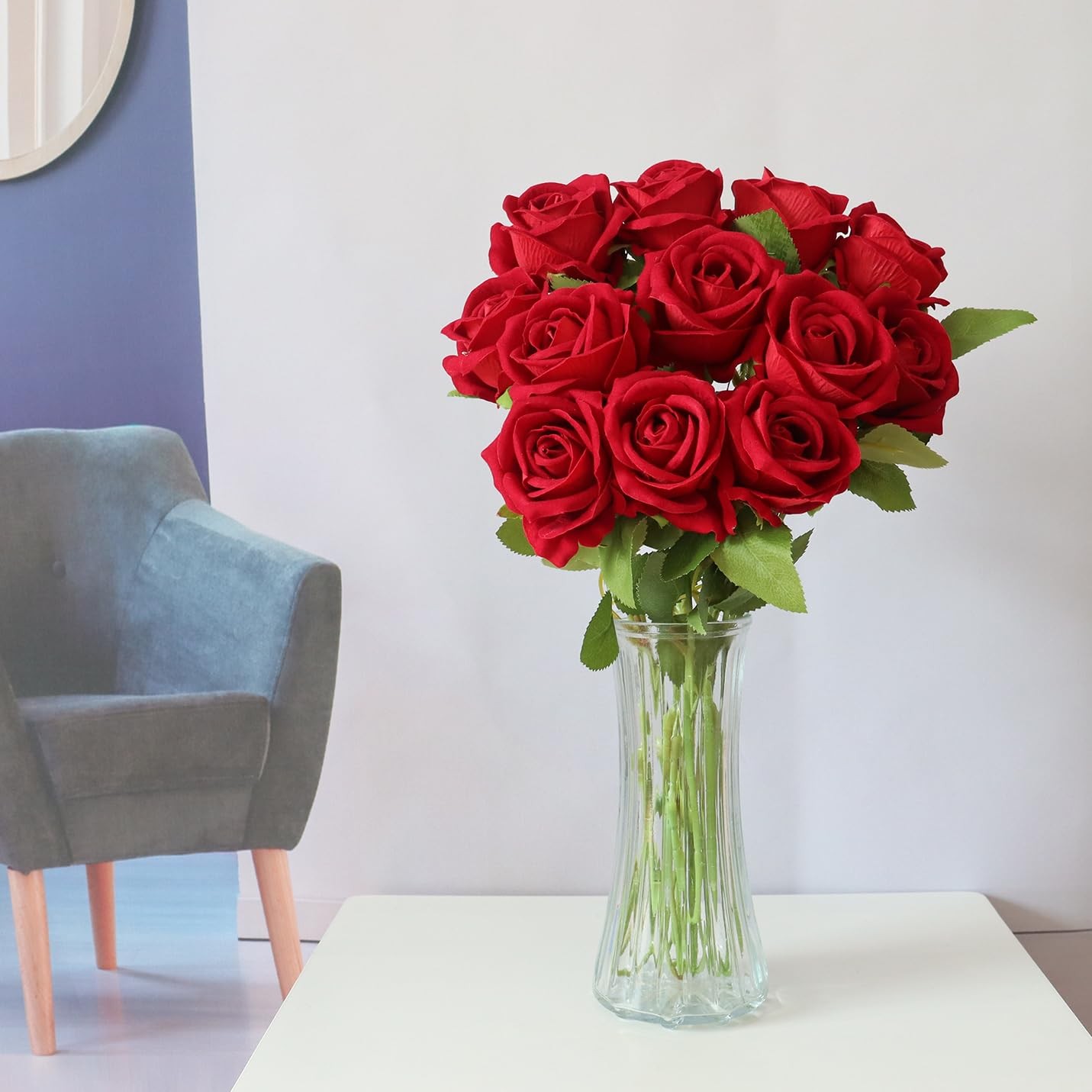 Red Roses Artificial Flowers Burgundy with Long Stem Home Wedding Centerpiece