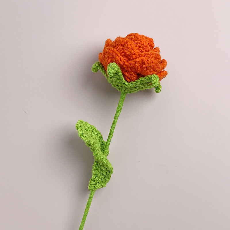 Hand Knitted Flower Yarn Crochet Rose Flowers Hand Craft Bouquet Wedding Decor