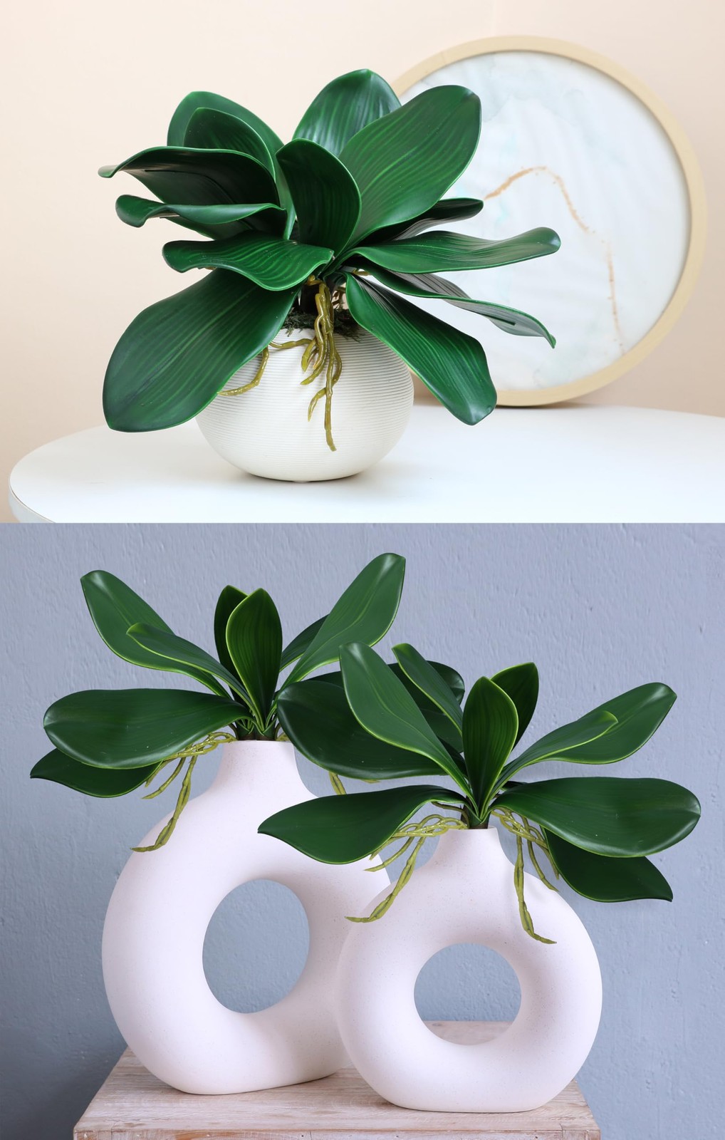Forlaoers 2pcs Real Touch Orchid Stems Green Fake Leaves Phalaenopsis Orchids