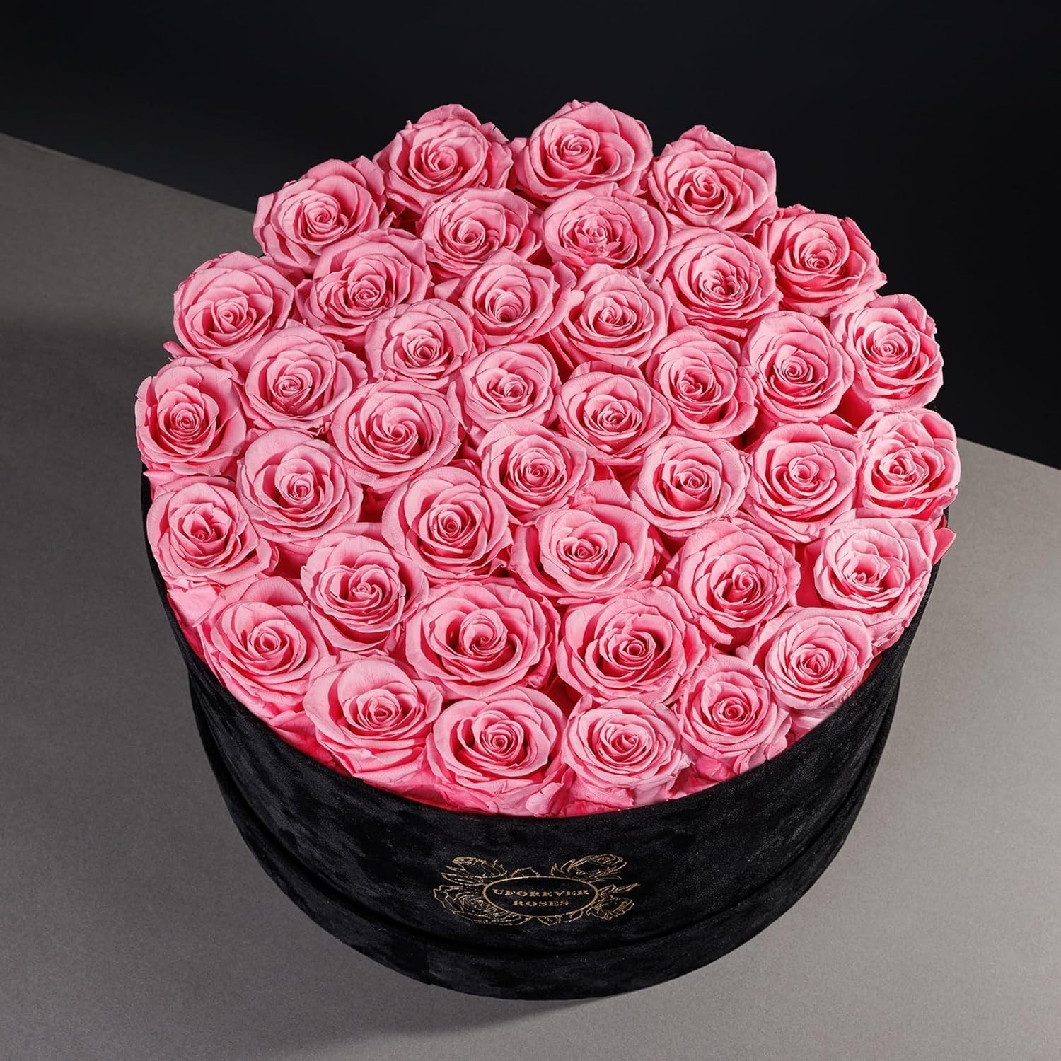 Charming 40-Piece Preserved Roses Gift in Suede Box: Lasting Elegance for Her