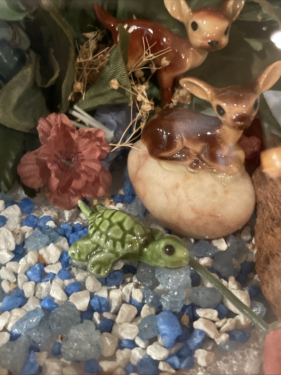 Vintage Glass Dome Terrarium Woodland Animals & Turtle 7”