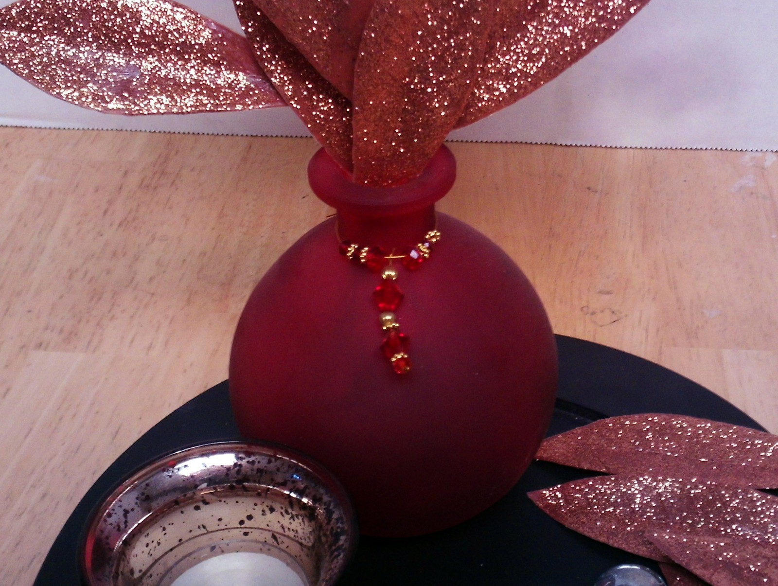 Artistic Decorative Center Piece of Black, Ruby and Gold Plus Embellishments