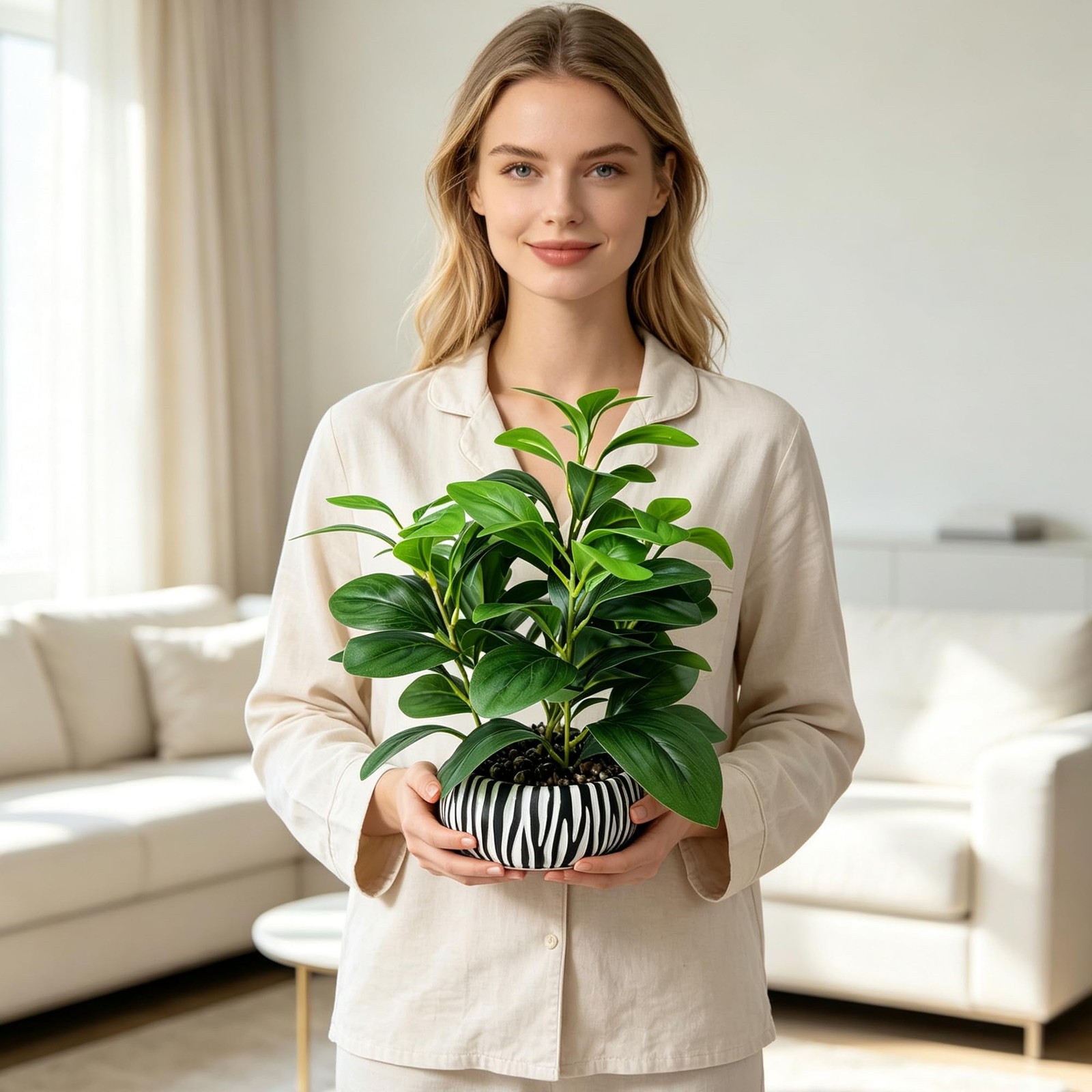 Realistic Artificial Potted Plant Faux Indoor Greenery Home Office Decor Vase