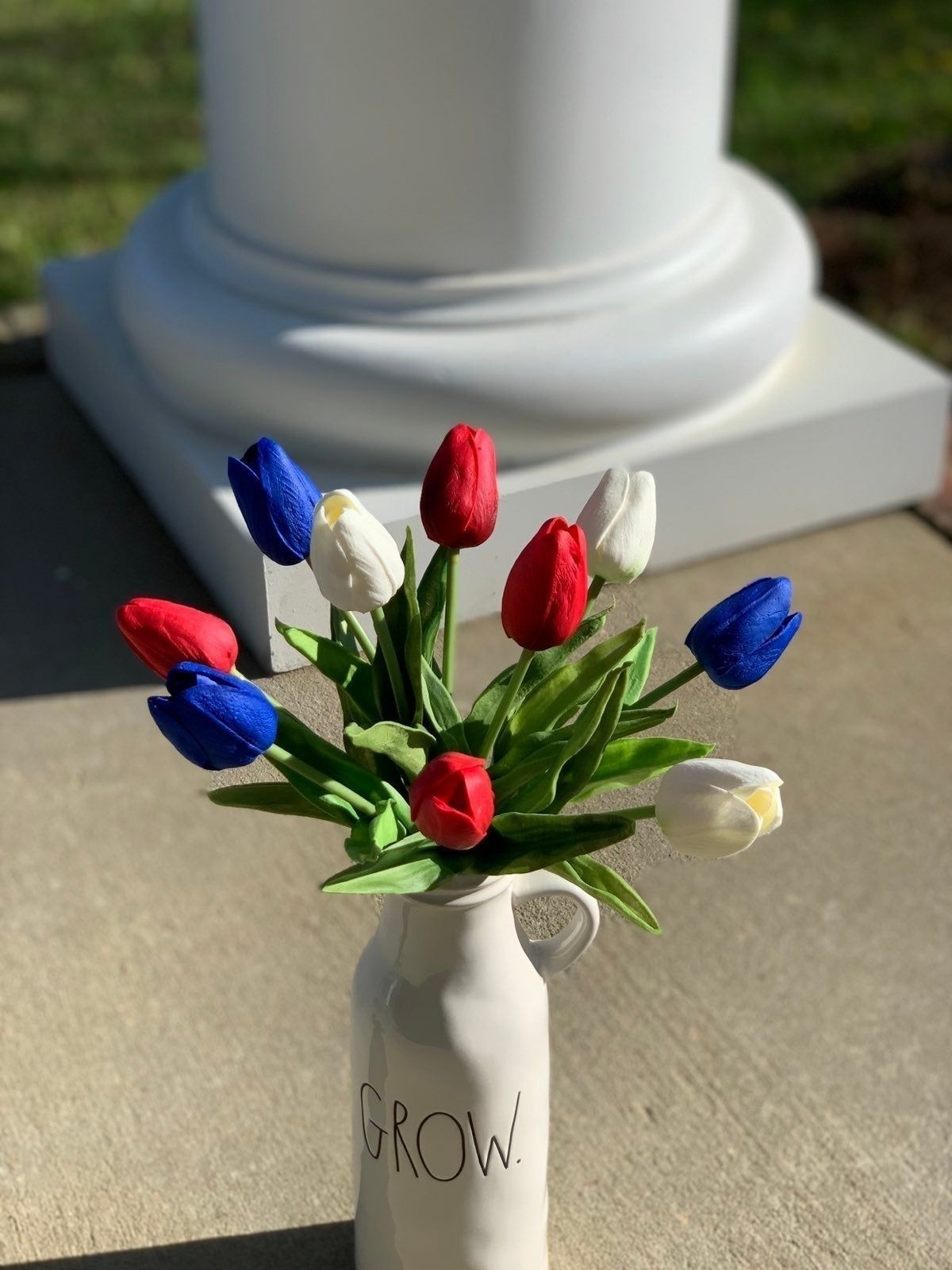 Patriotic Tulips Flowers Floral Faux Fake Red White Blue Lot American Farmhouse