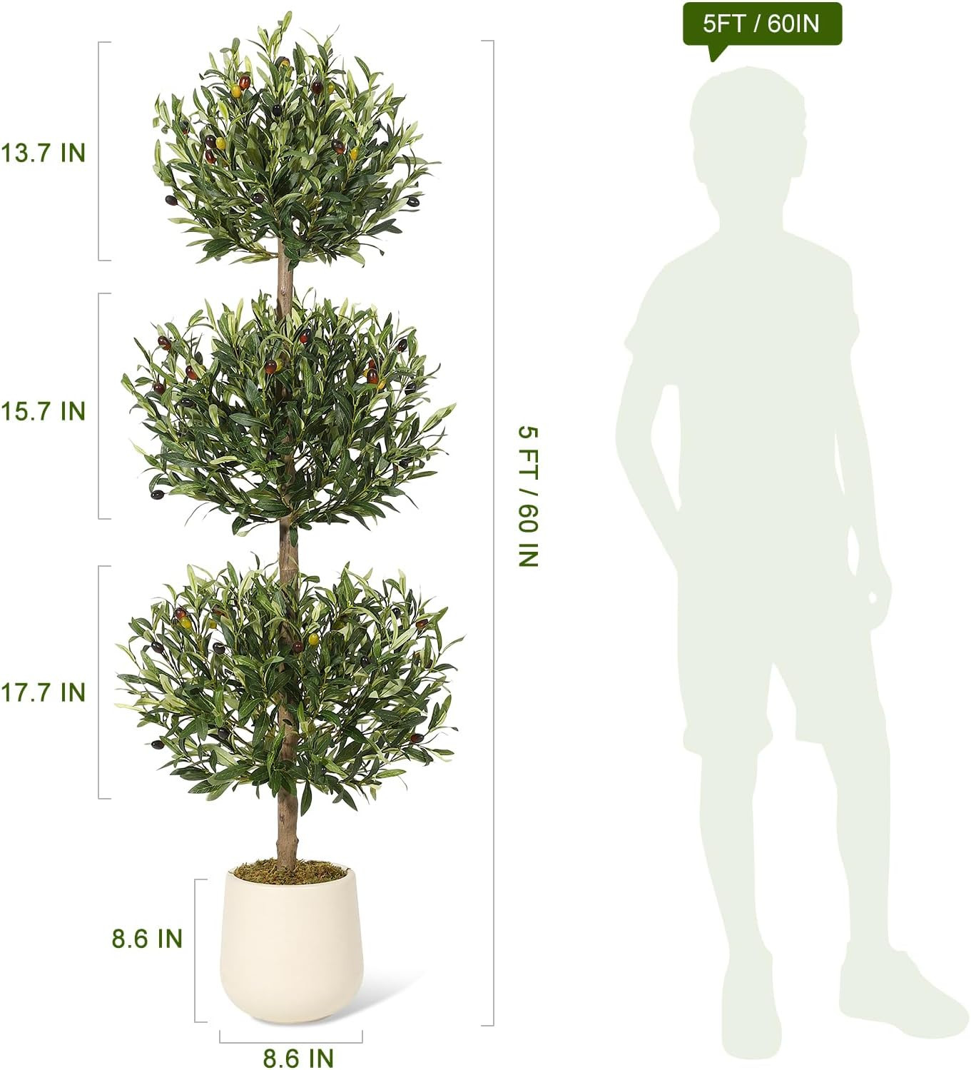 Set of 2 Realistic 5 Ft Artificial Olive Trees for Home & Office Decor