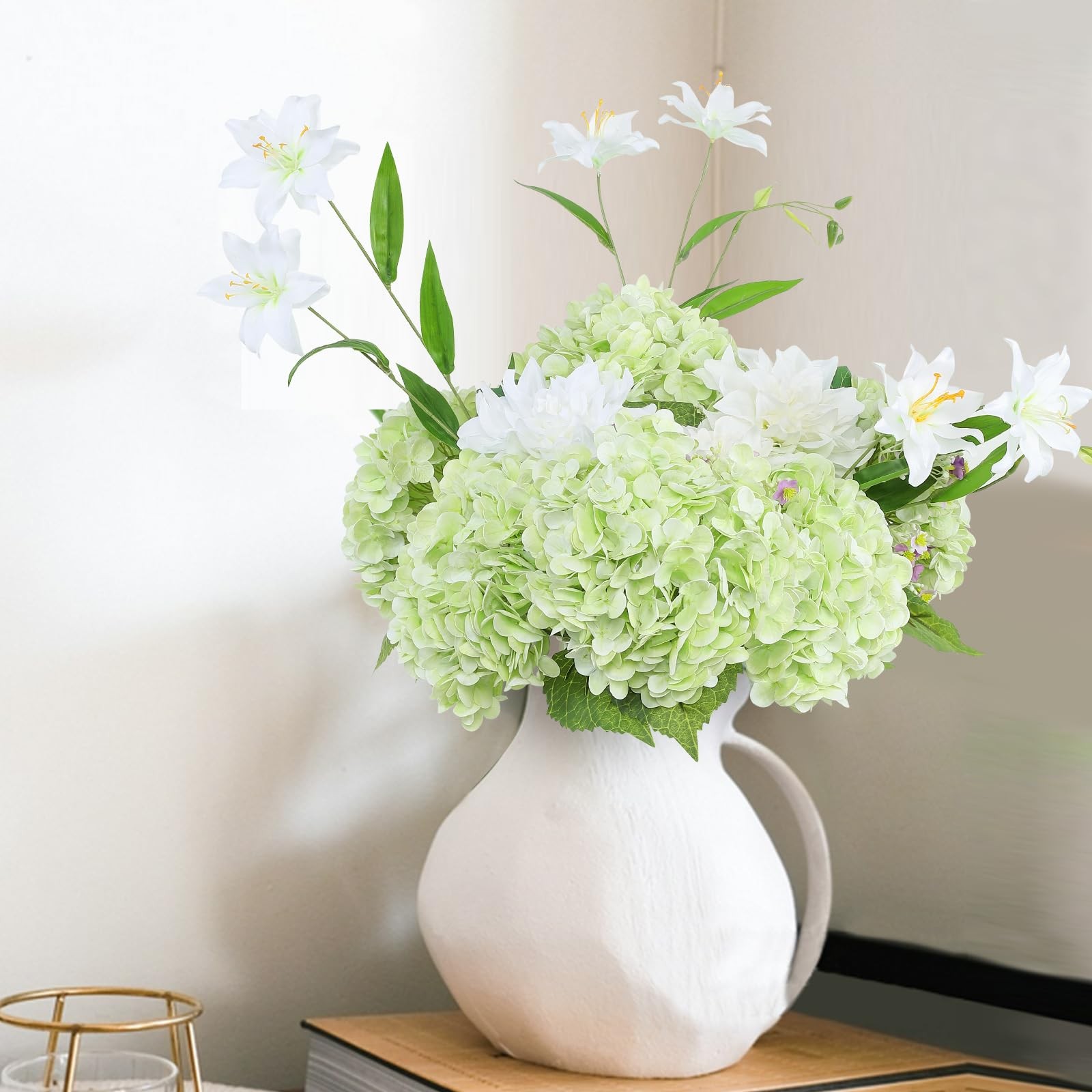 3pcs Light Green Lifelike Hydrangea Artificial Flowers 22inch Real Touch Faux…