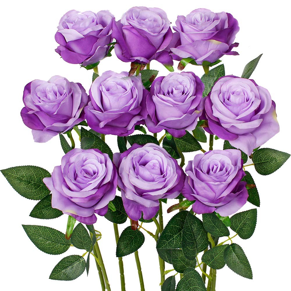Luyue 10PCS Artificial Roses Flower with Stems Slik Fake Flowers Bouquet Realist
