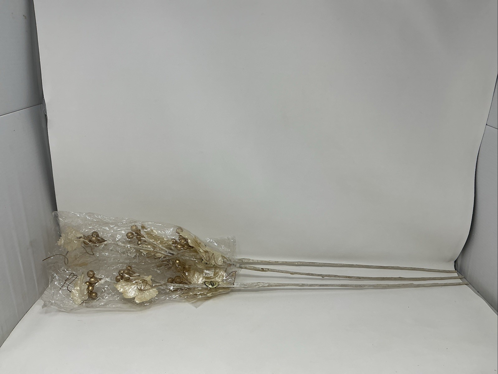 Gold Berry White Leaf Floral Pick 30” Long 3 Picks Christmas Vase Filler NOS