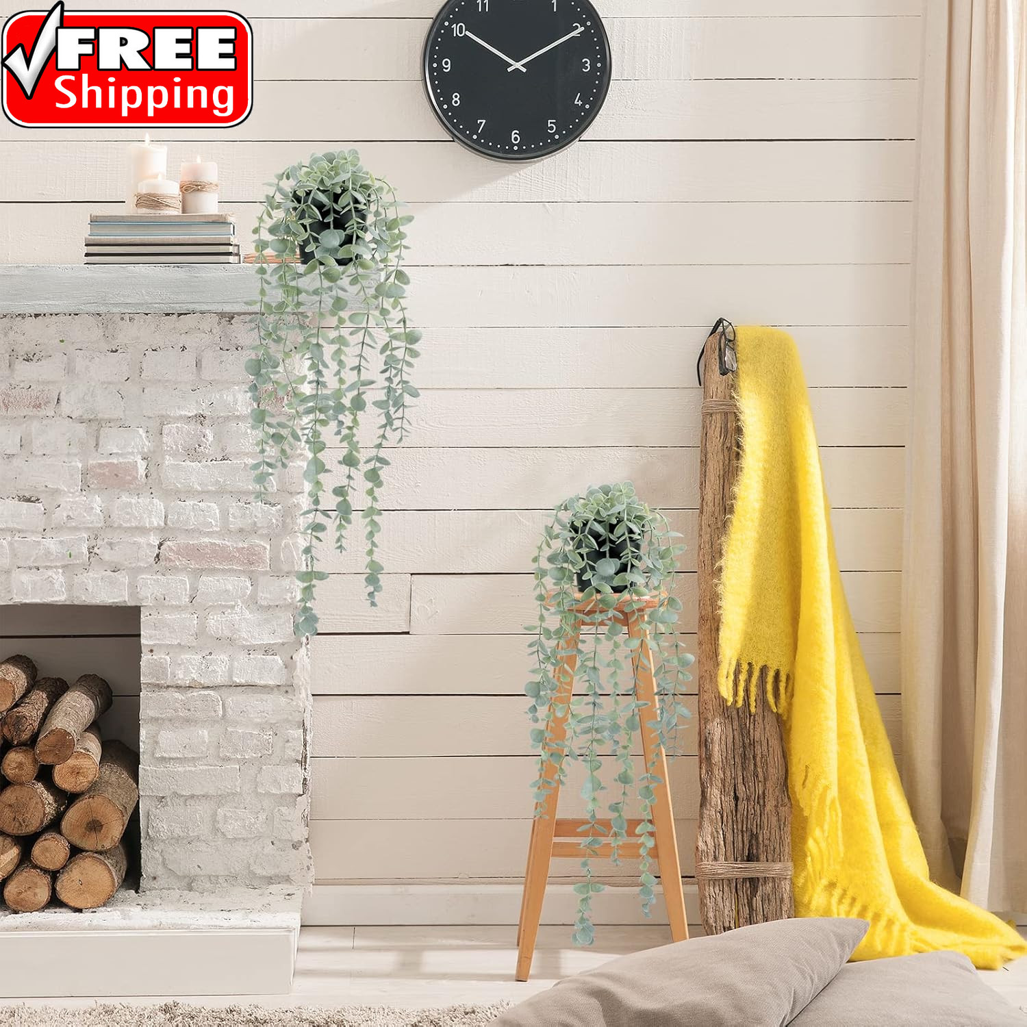 2 Pcs Artificial Eucalyptus Plants Shelf Hanging Fake Plant in Pot for Wall Bedr