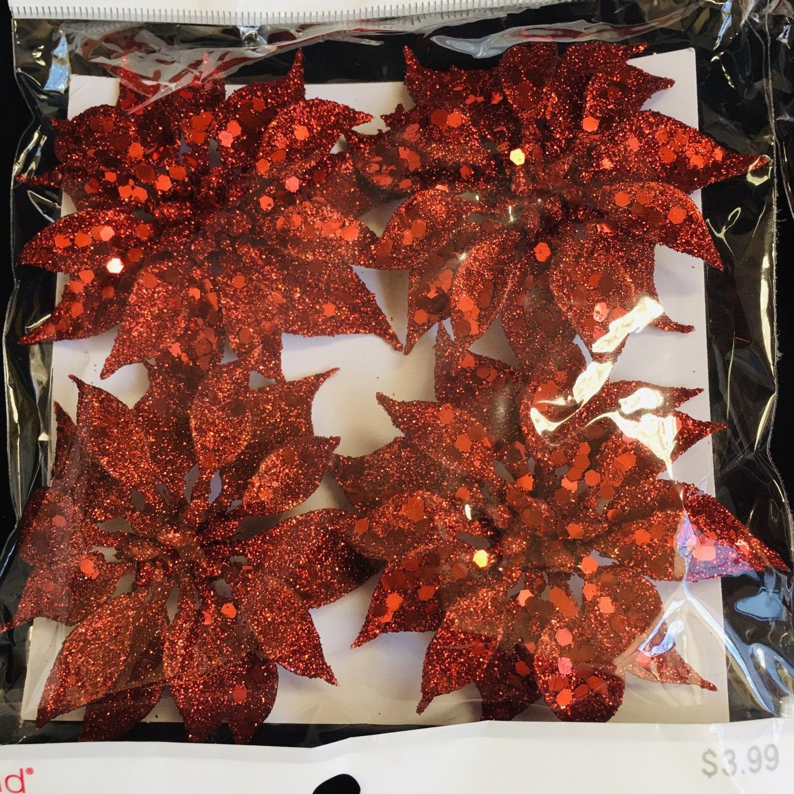 Ashland Glitter X’mas Flower 3″ Red ( Set Of 16 ) Flower Ornament X-34