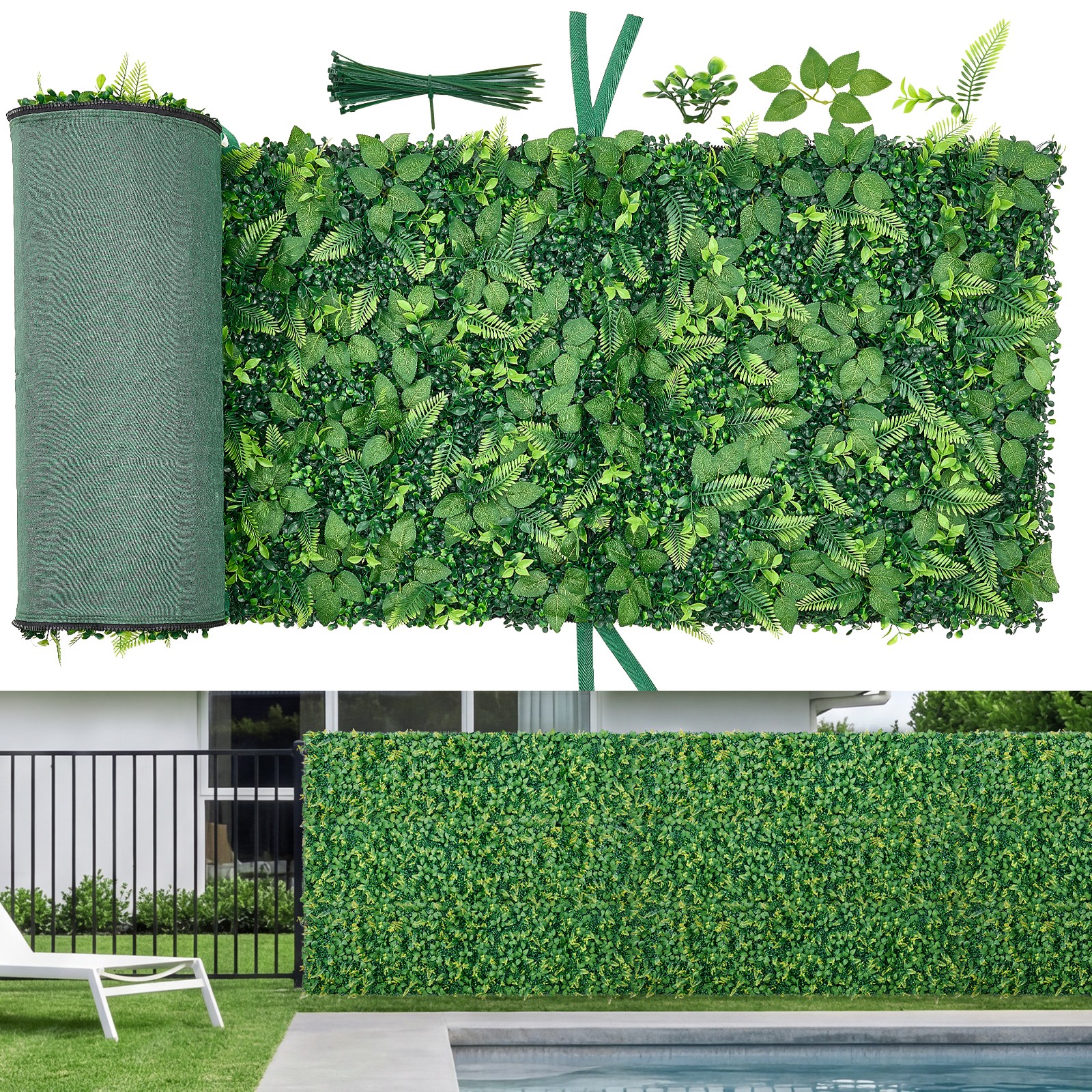 VEVOR Artificial Plant Wall 4PCS 2 x 8 ft Boxwood Panels Greenery Screen Patio
