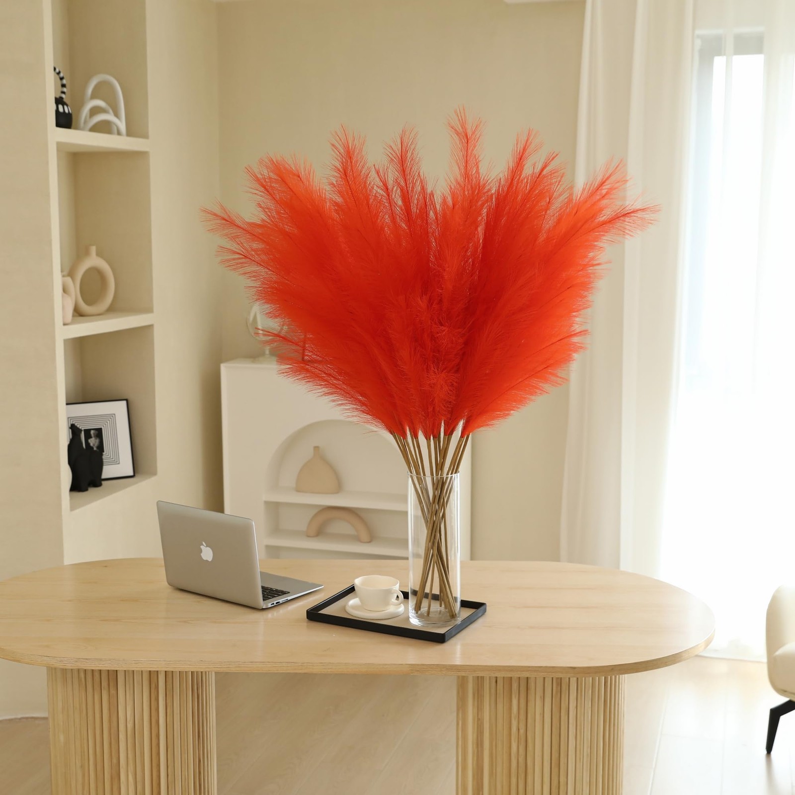 Orange Pampas Grass Decor 45 Inch Set of 8 Tall Faux Artificial Floral Decor