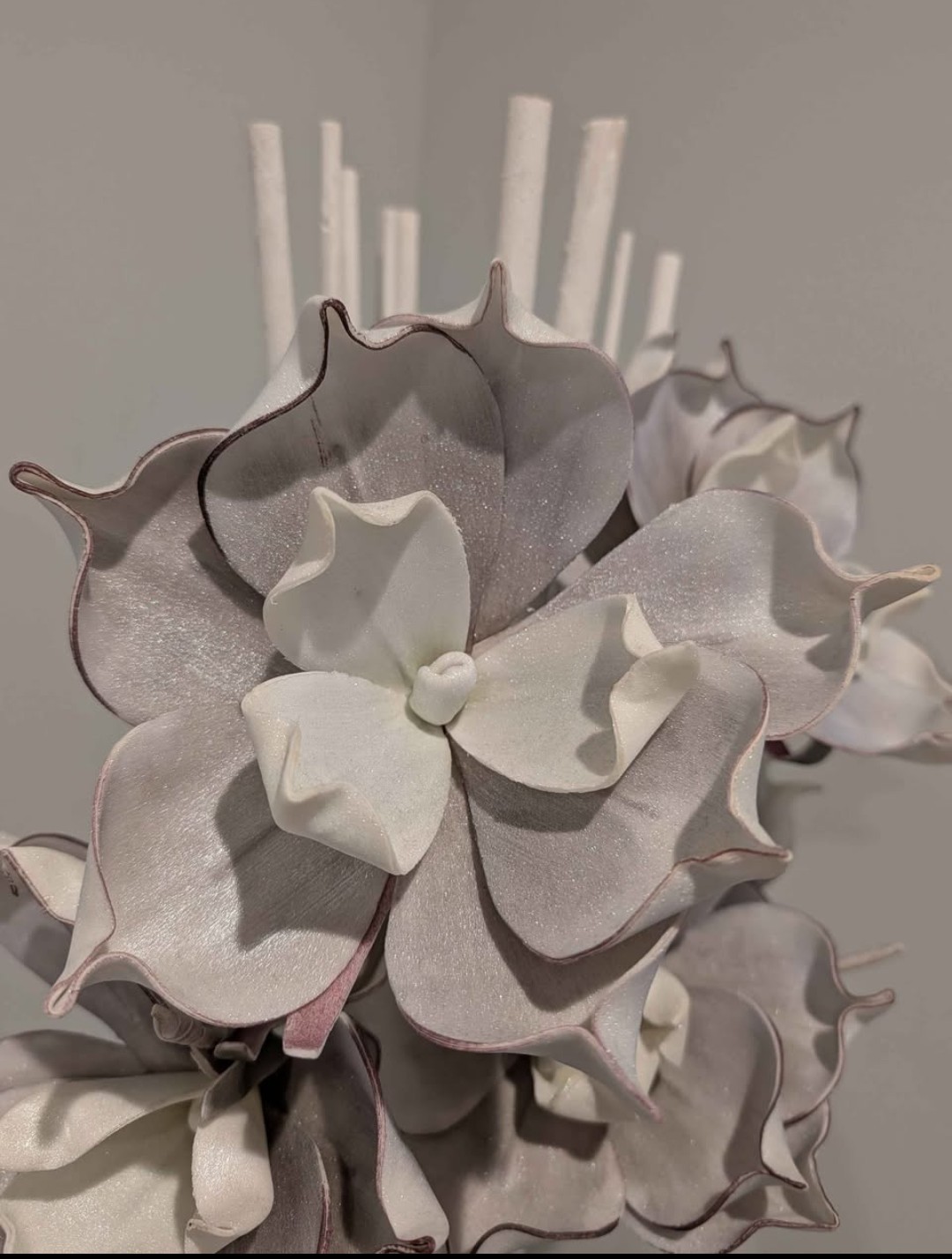 Silver Magnolia Arrangement in Tall Glass Vase 40″