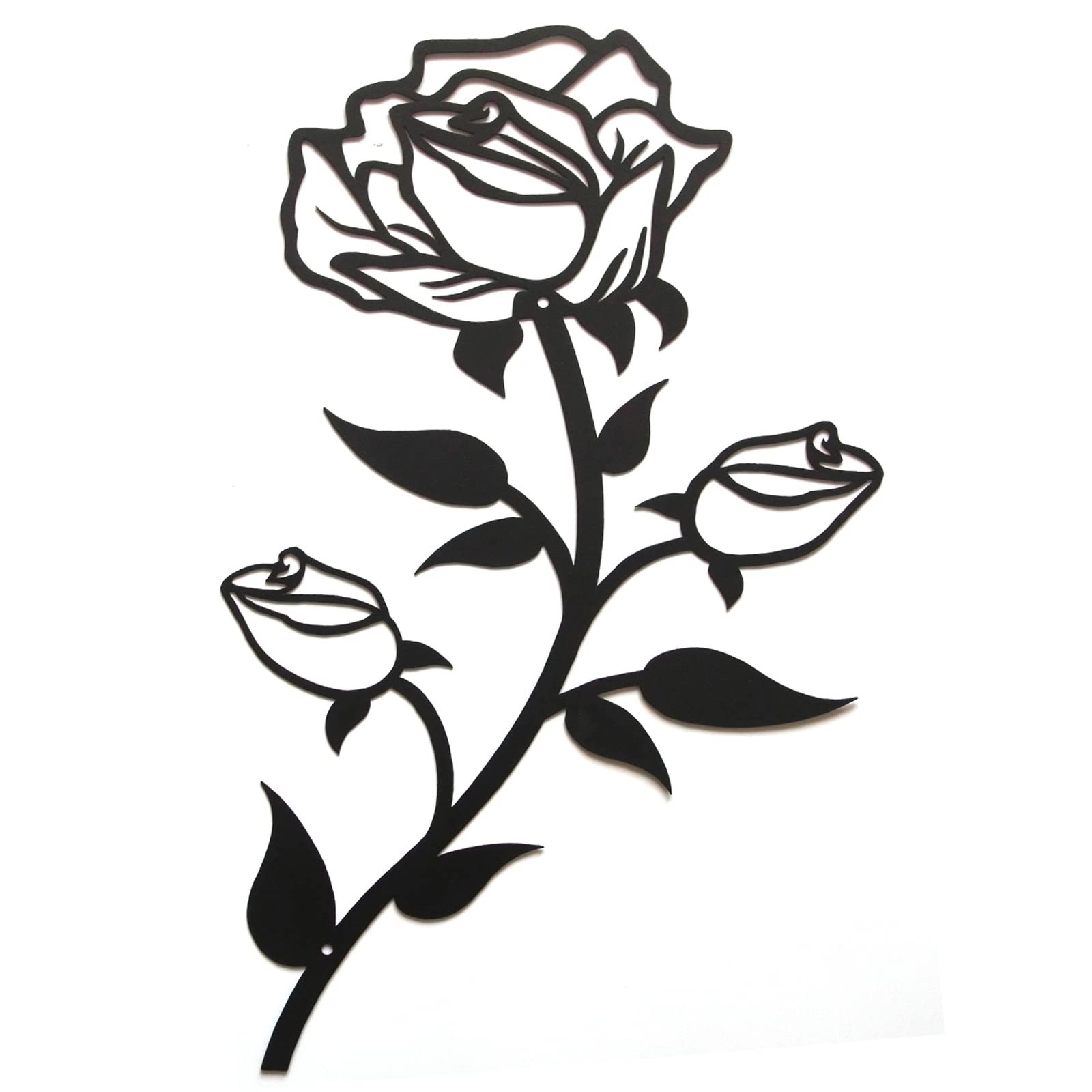 ESTART Black Metal Rose Flower Wall Decor for 15″L x 9″W, 1 Piece