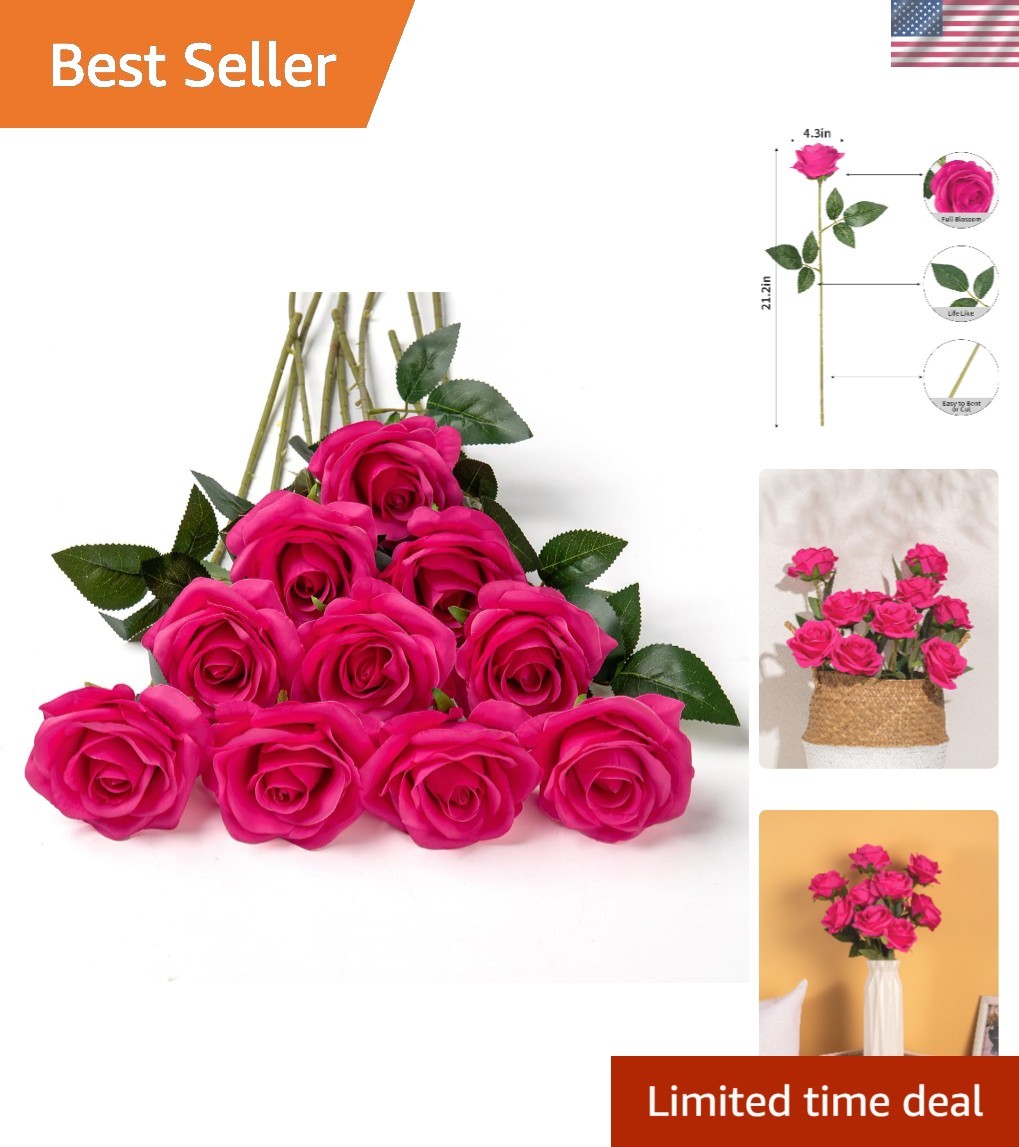 10 Beautiful Fuchsia Silk Roses – Perfect for Arrangements, Weddings & More