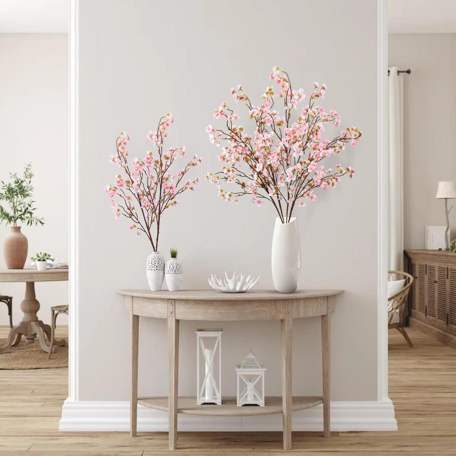 Artificial Cherry Blossom Flowers 4 Pcs Faux Cherry Blossom Stems Faux Silk C…