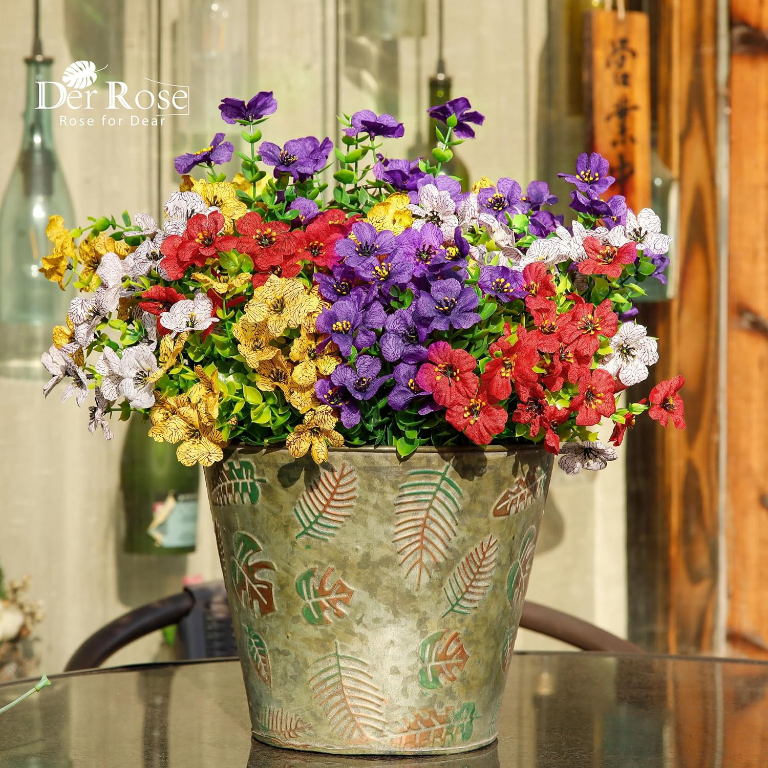 24 Pack Artificial Plants for Outdoors Fake Flowers Spring Decoration Silk Color