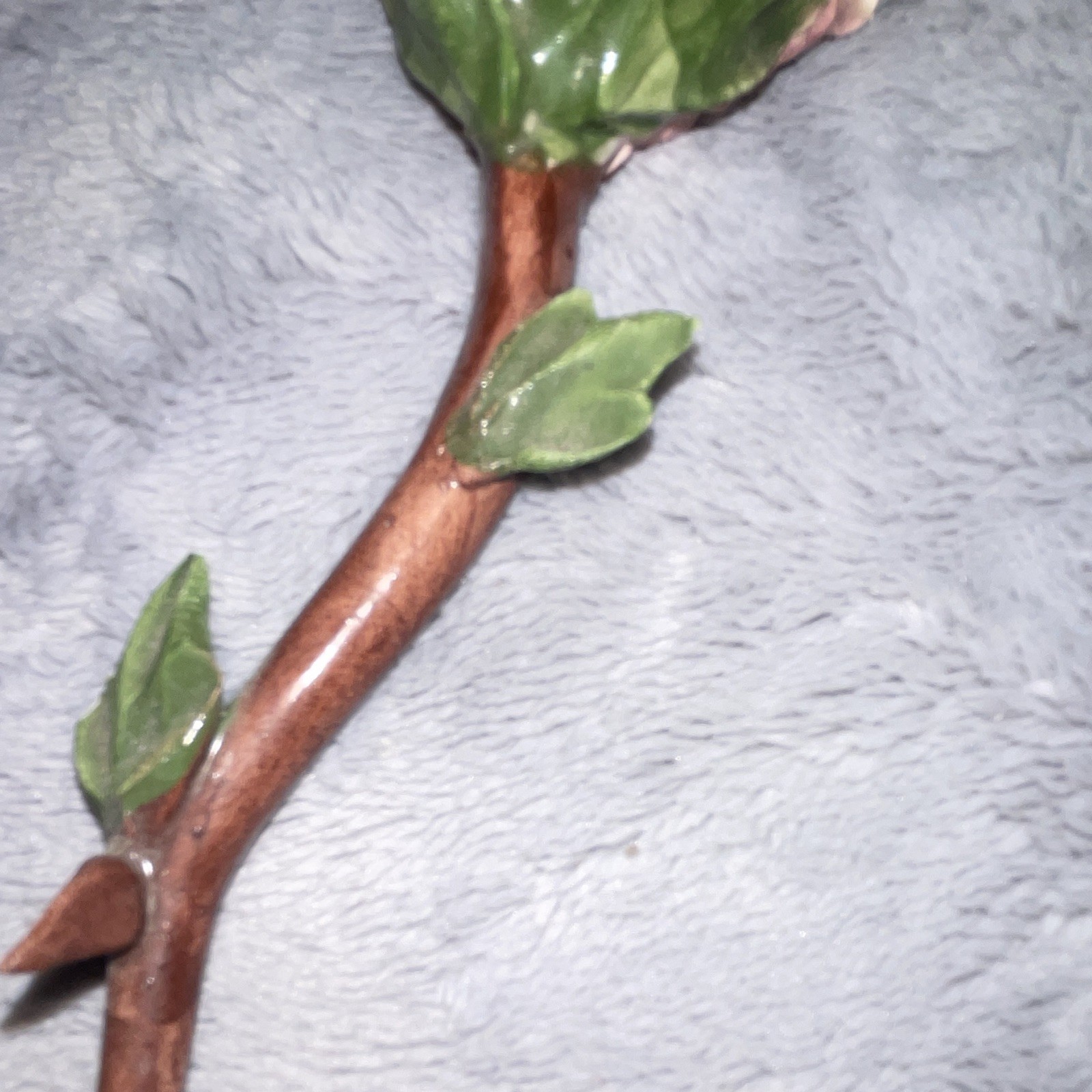 Ceramic Artificial Rose Floral Pick, Twig & Stem – Pink White Green Brown
