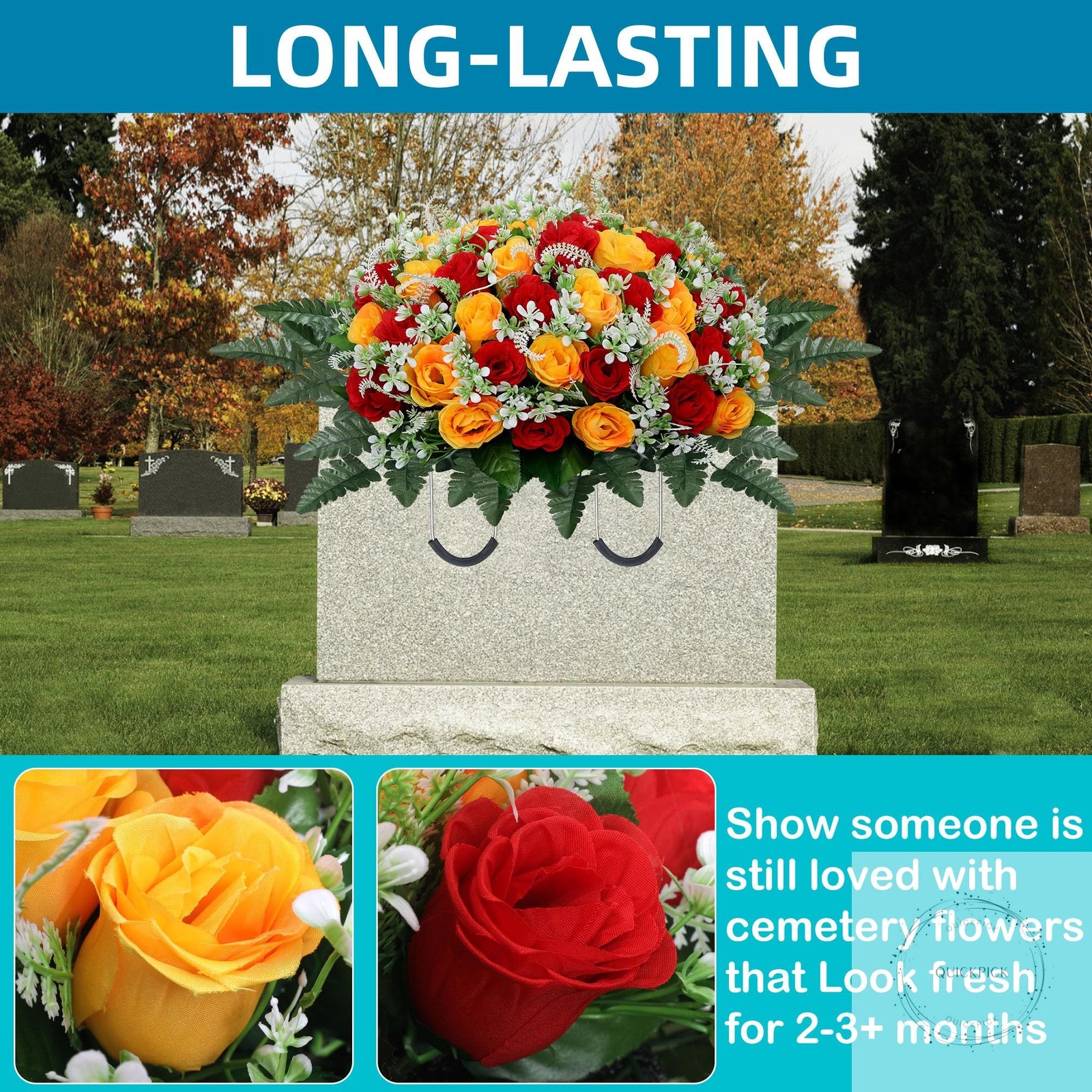 Headstone Flower Saddle,Large Artificial Cemetery Flowers for Grave,Cemetery Mem