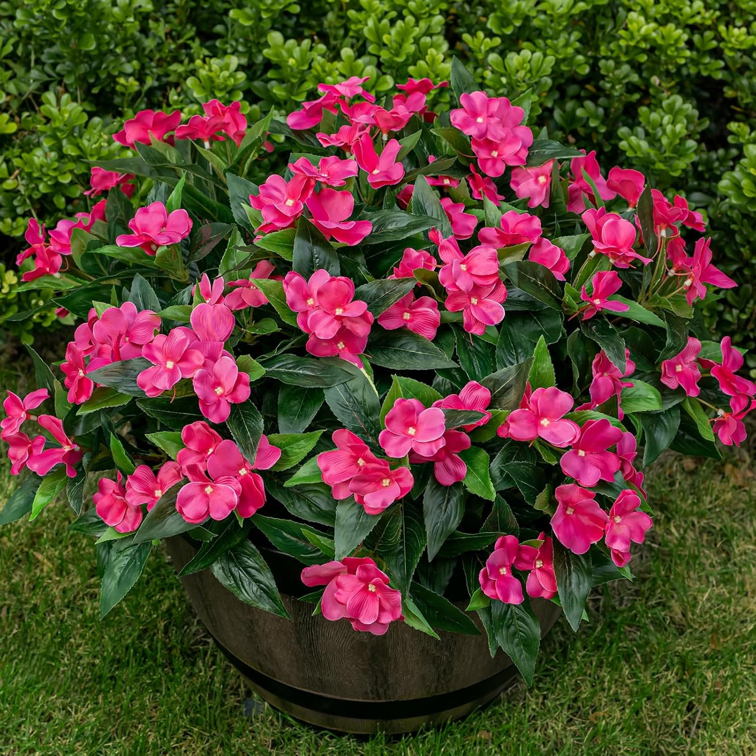 UV Resistant Faux Impatiens – 6 Bundles of Stunning Rose Red Outdoor Flowers