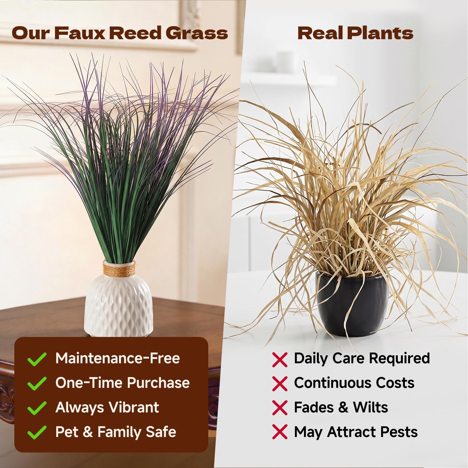 12Pcs Artificial Plants Outdoor, 21″ Fake Shrubs Wheat Grass, Greenery Stems …
