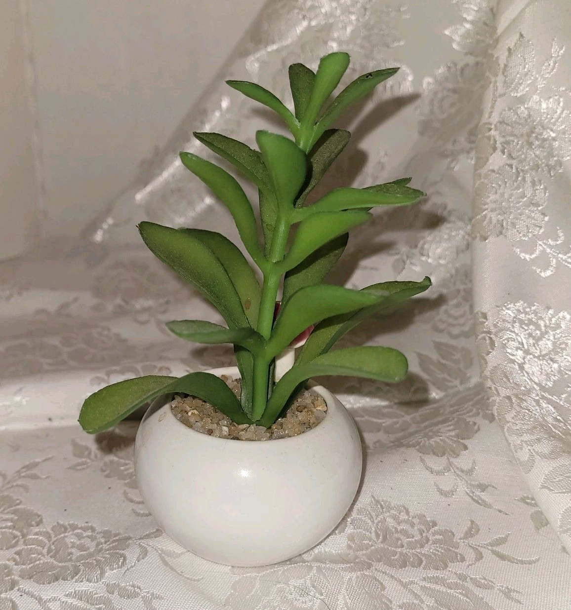 Artifical Succulant With Mushroom I White Ceramic Pot