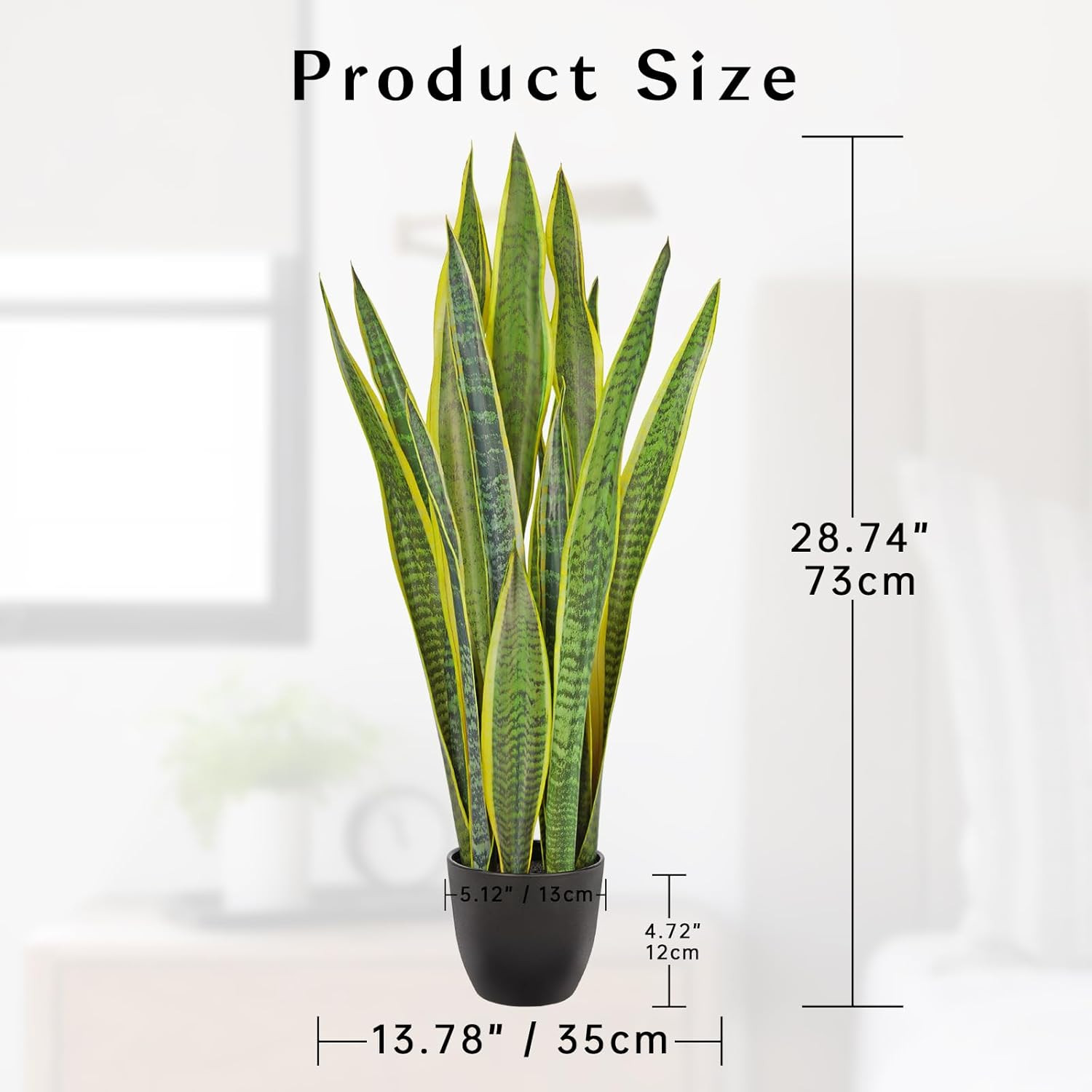 28″ Artificial Snake Plant in Black Pot – Faux Sansevieria for Home & Garden