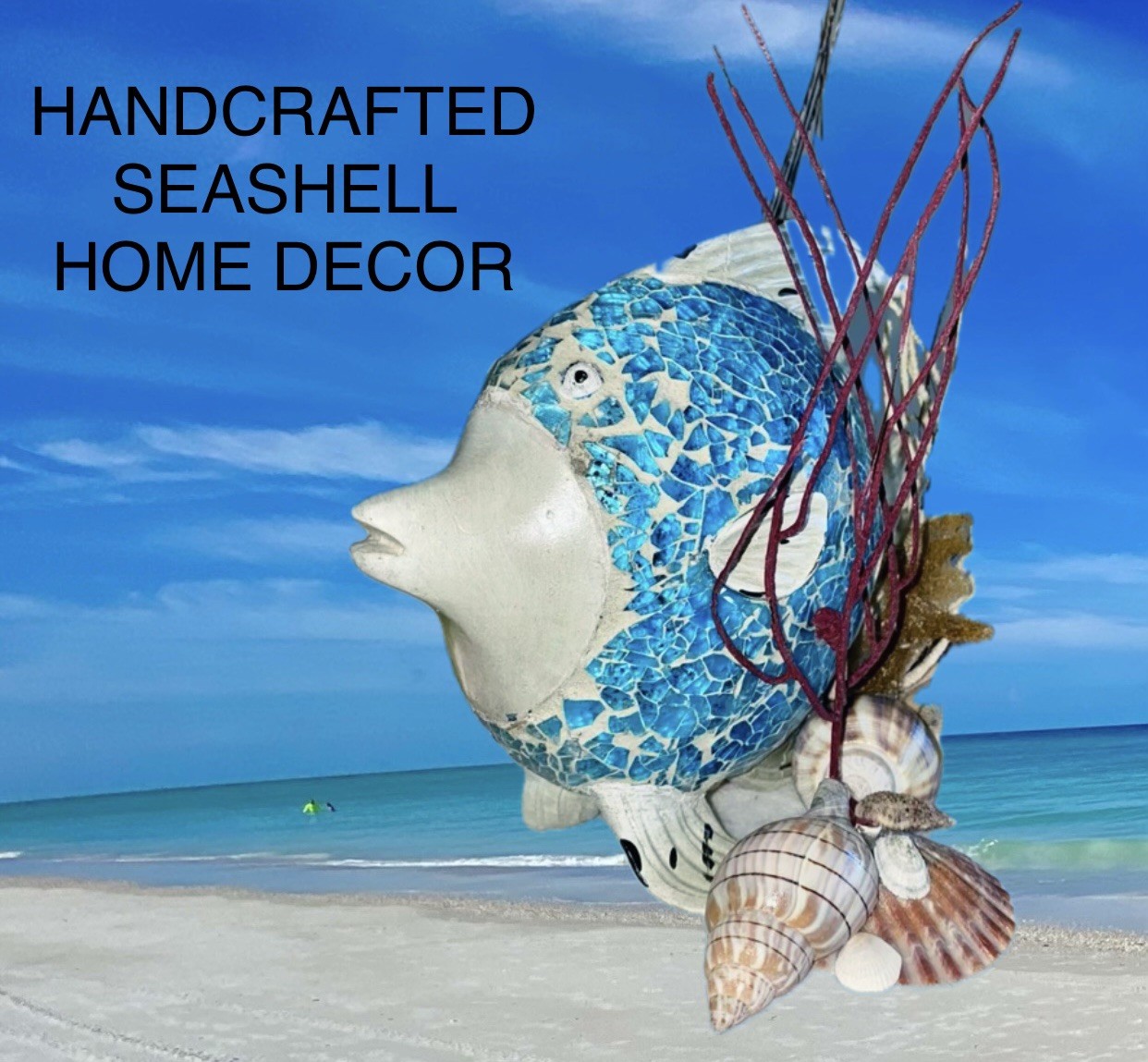 Under The Sea Teal Fish Arrangement, Table Art, Swimming Fish, Seashells