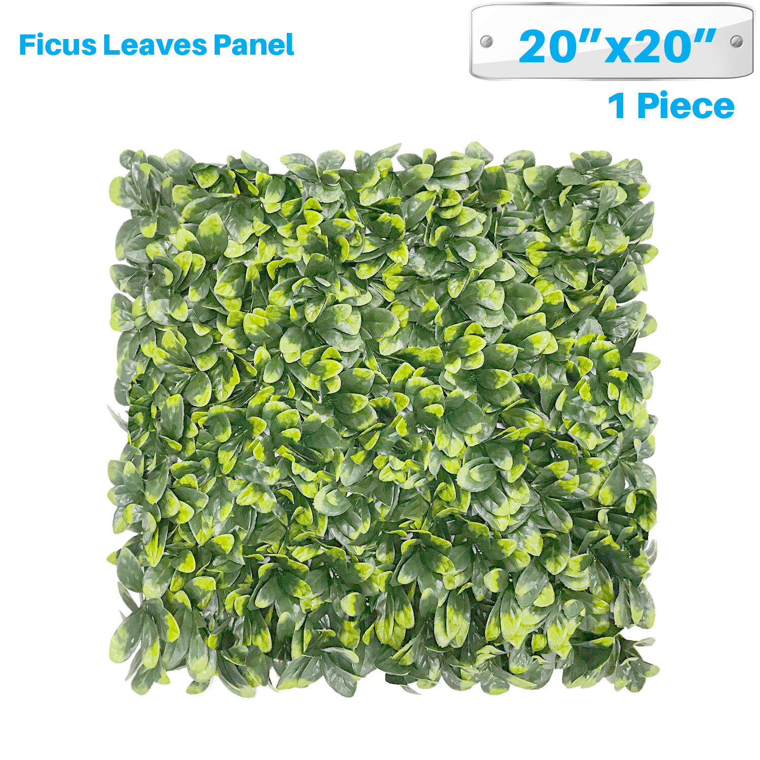 20″x20″ Artificial Greenery Grass Wall Hedge Decor Privacy Fence Panel, Ficus