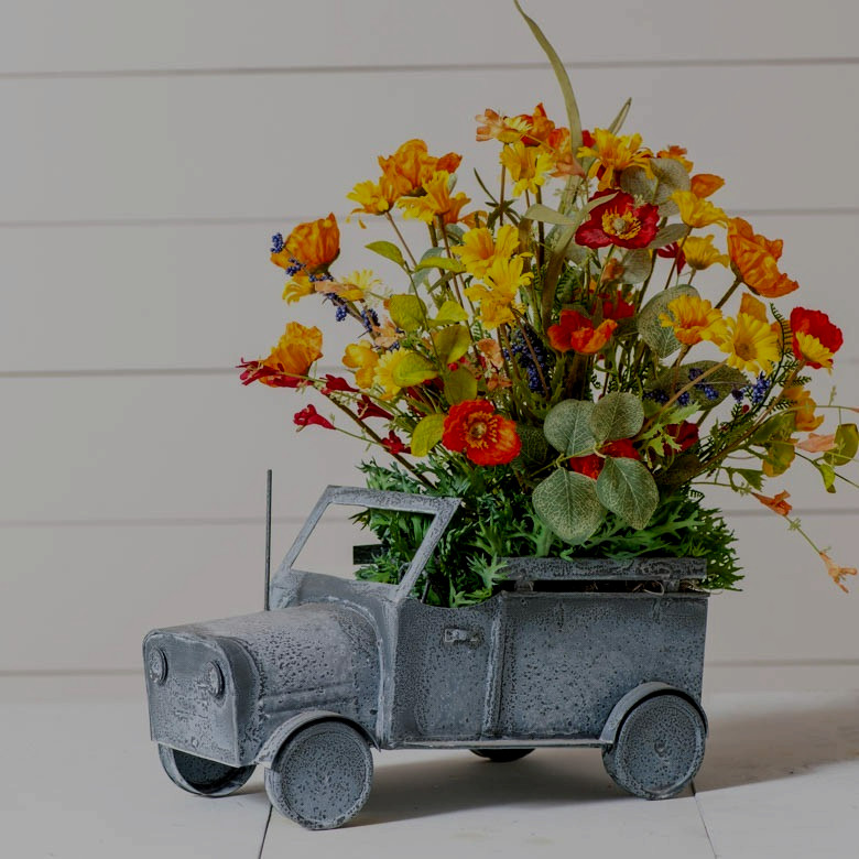 New Short Truck metal planter in distressed weathered zinc