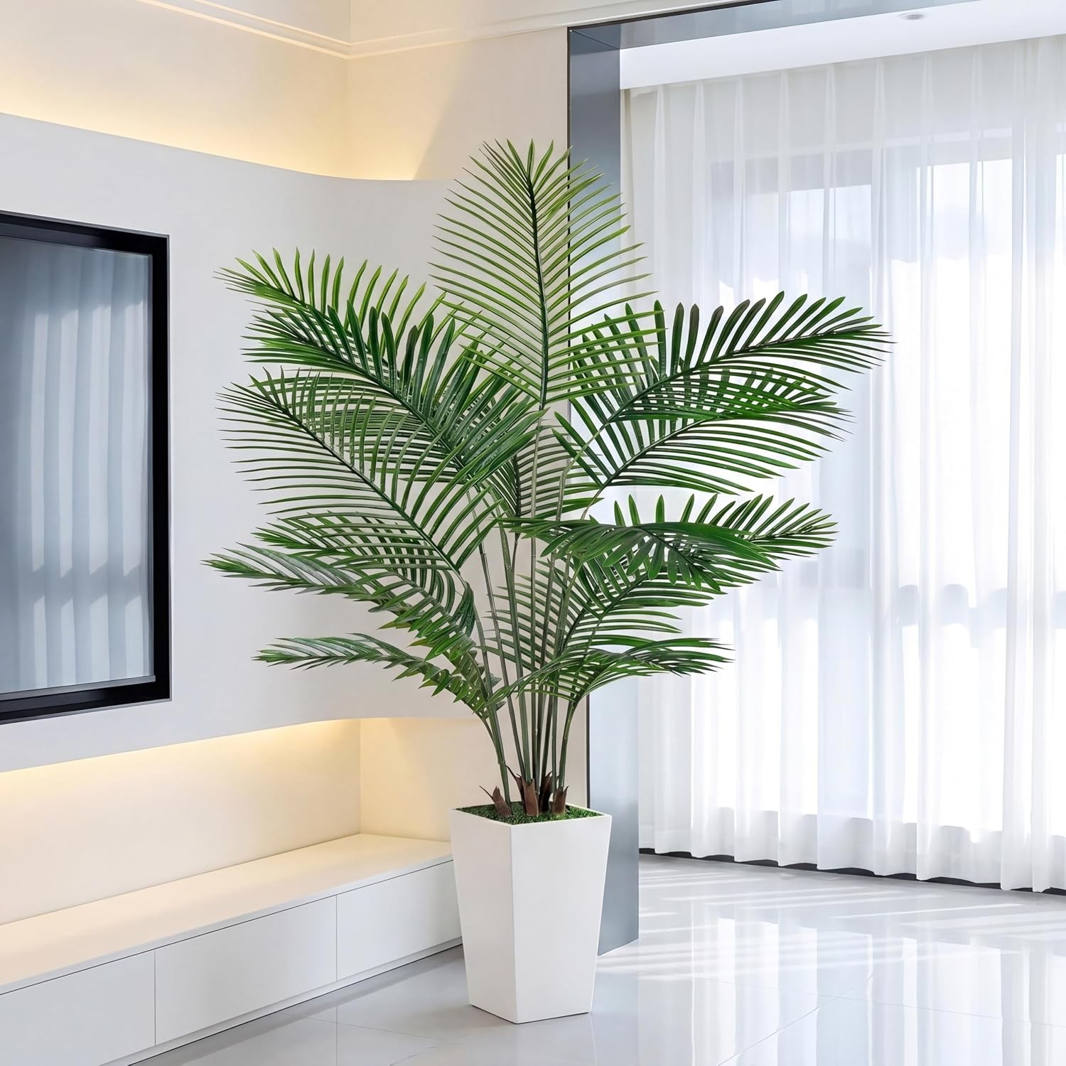 6FT Artificial Palm Tree Palm Tree 72in Tall Faux with 15.7 White Planter