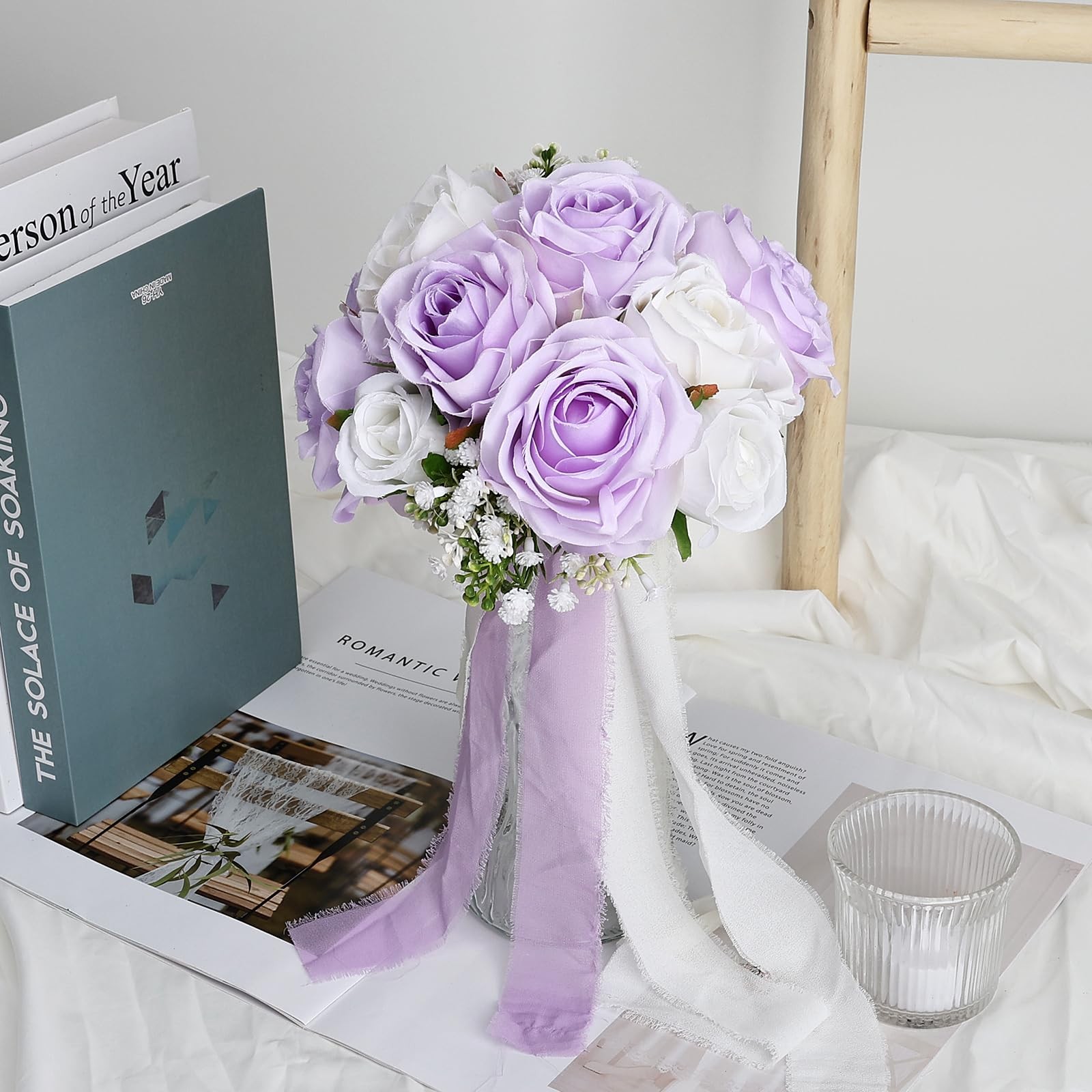 DIYDOFUN Wedding Bouquet for Bride – Premade Simple Artificial Roses Flowers …