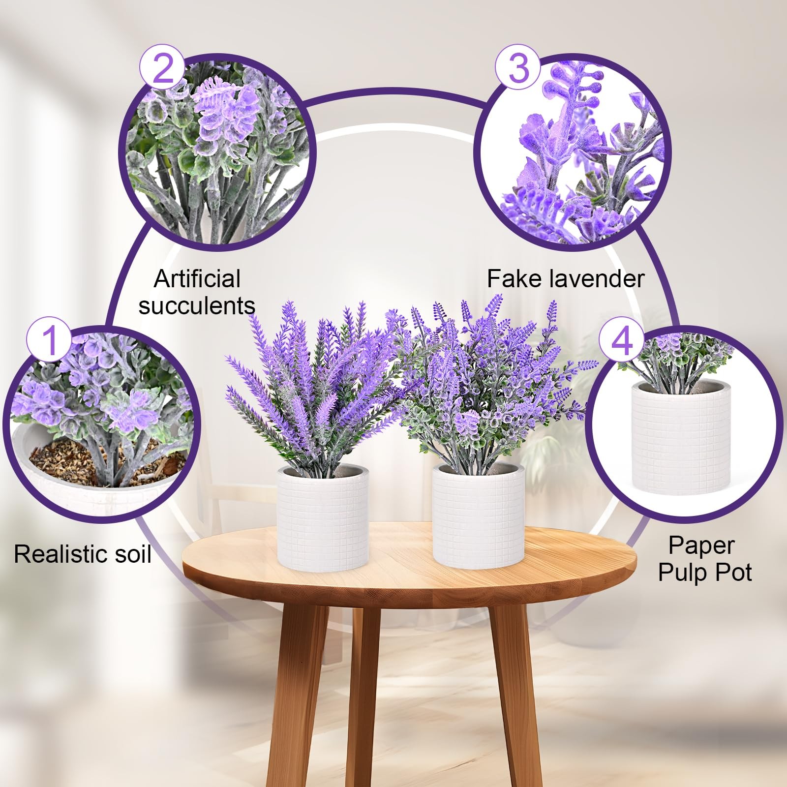 Small Fake Plants, 3 Pack Mini Artificial Plants Fake Lavender Plant in Pot, …