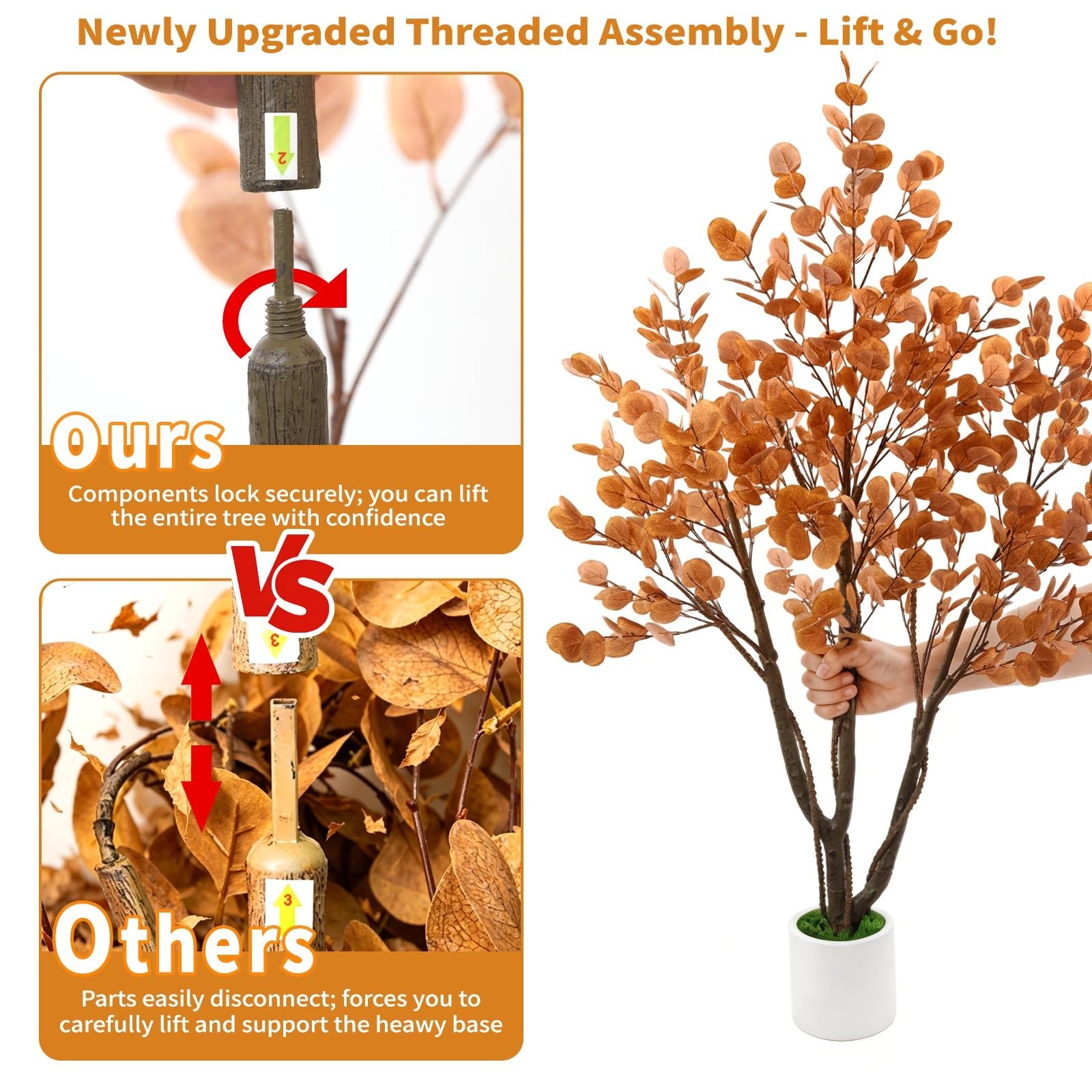 5FT Artificial Eucalyptus Tree – Indoor/Outdoor Faux Plant with White Planter fo