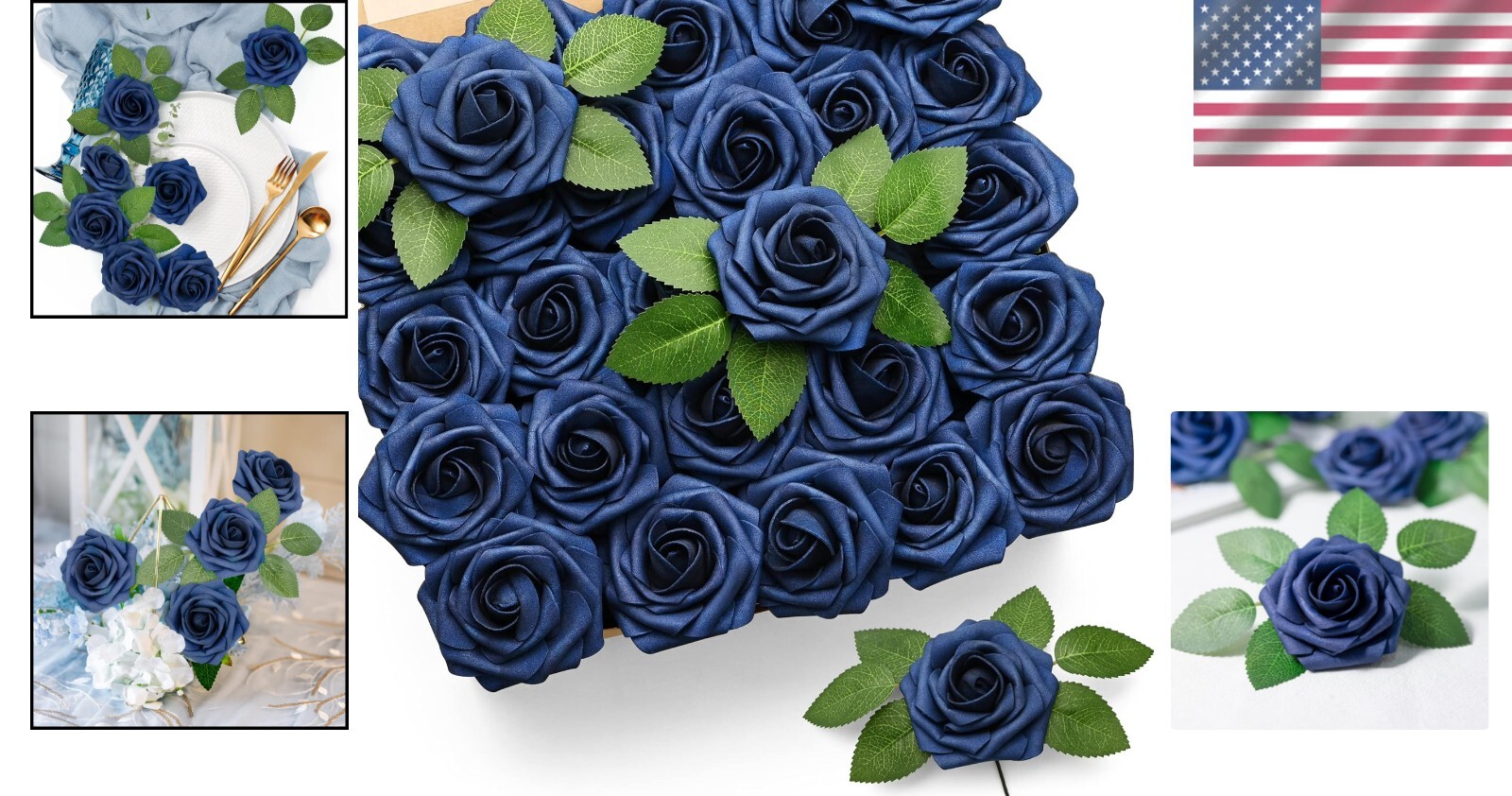 Lifelike 50 Pcs Navy Blue Faux Roses – Ideal for DIY Weddings and Home Decor