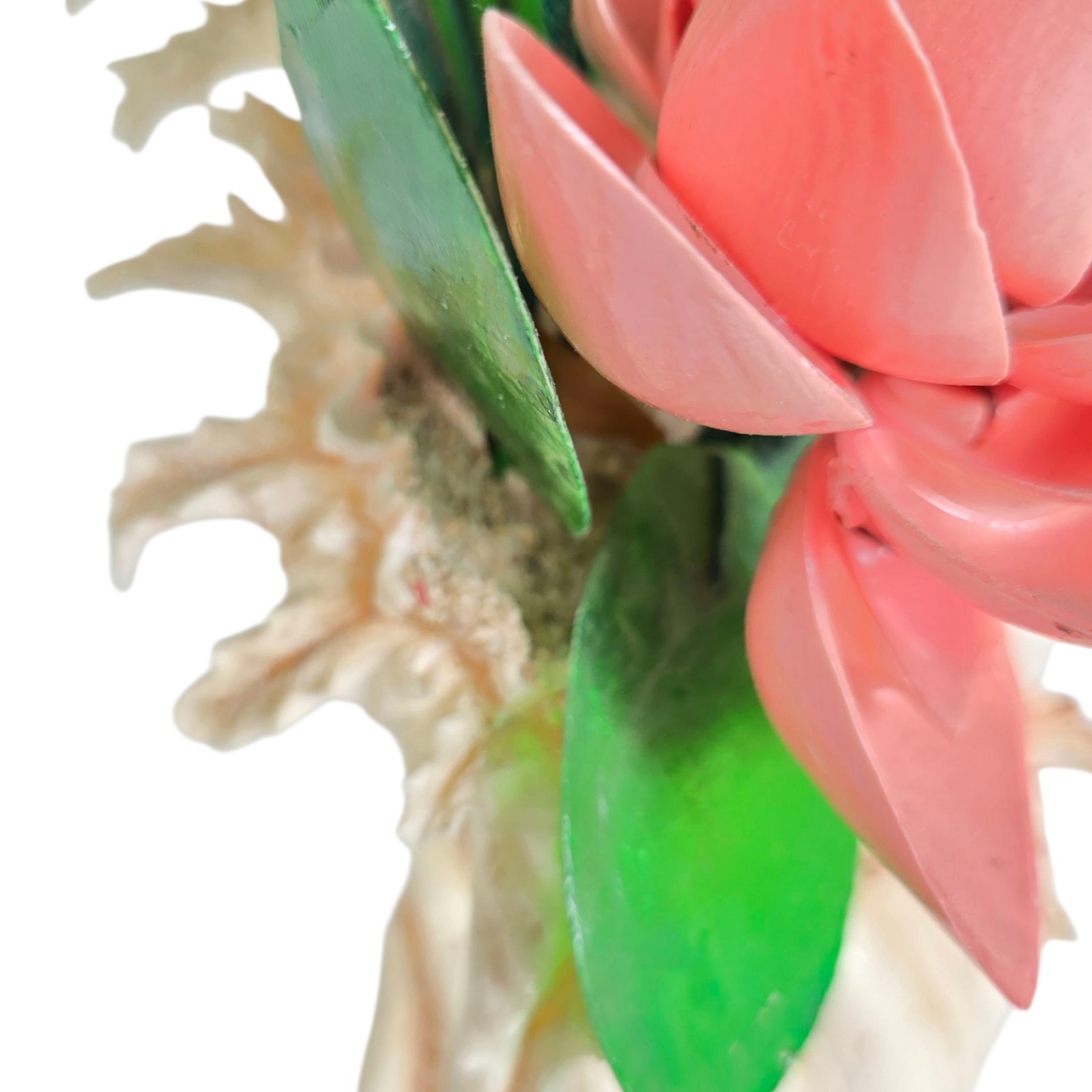 Vintage Seashell Flower Arrangement Pink Green Bouquet Decor Tropical Cottage
