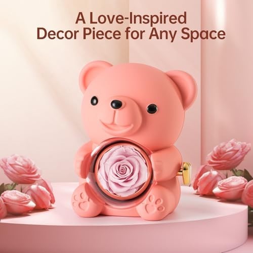 Adorable Teddy Bear with Real Preserved Rose – Elegant Gift Box for Mother’s Day