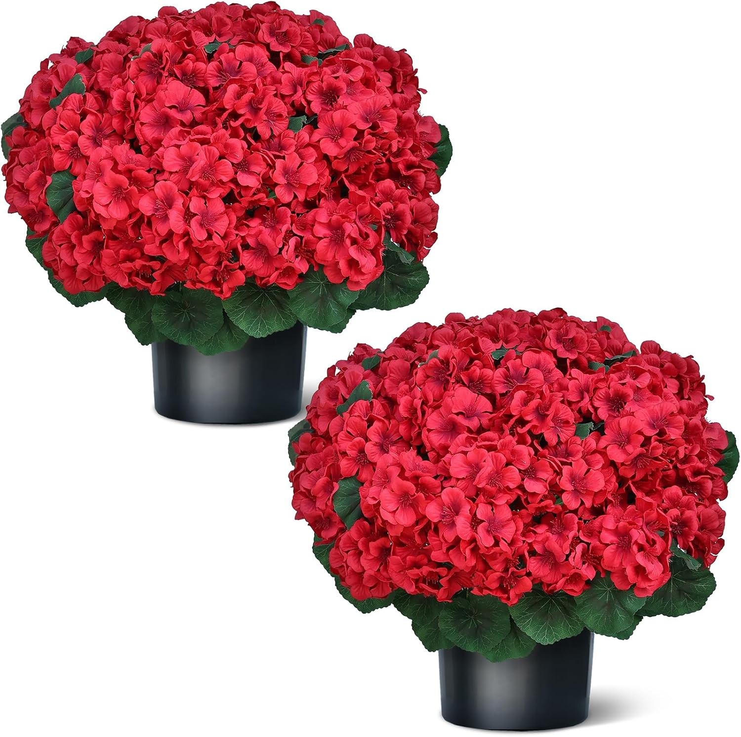 18″ Artificial Geraniums Topiary – 2 Set for Front Porch Decor,Faux Silk Flowers