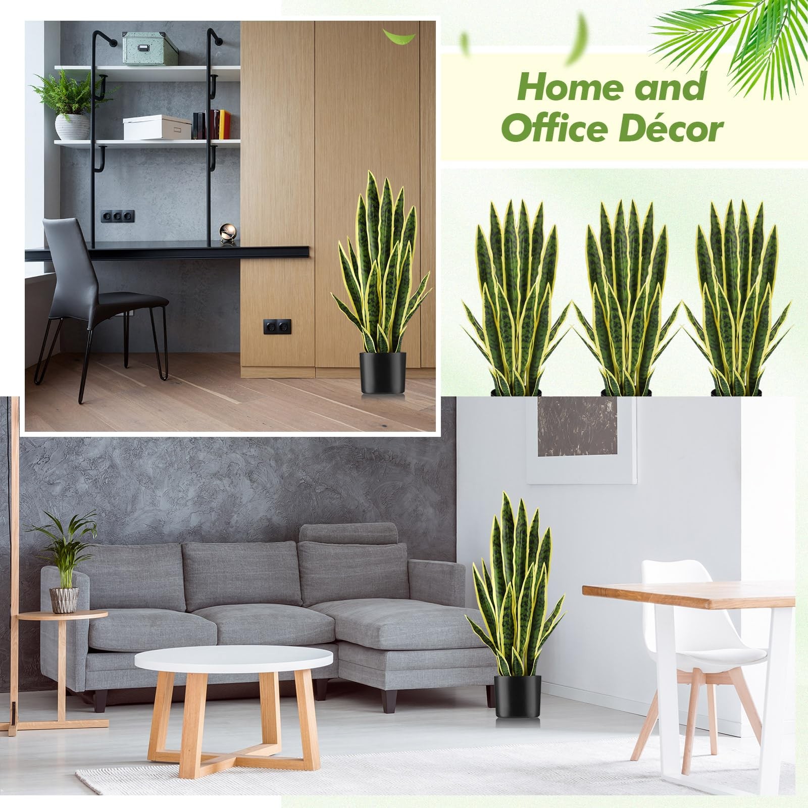 Crowye Tall Artificial Snake Plant Faux Sansevieria Plant Large Fake Snake Bu…