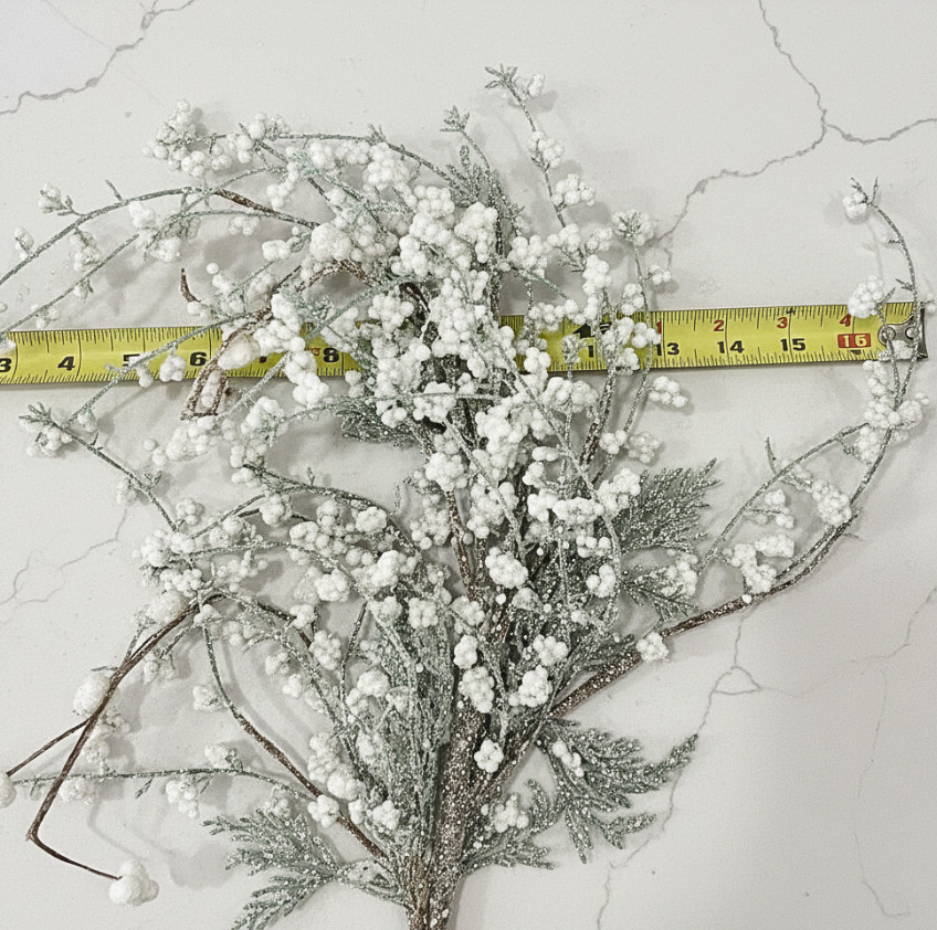 Bundle of 4 Frosted Cedar White Berry Sprays Heavy Glitter Christmas Winter 24″H