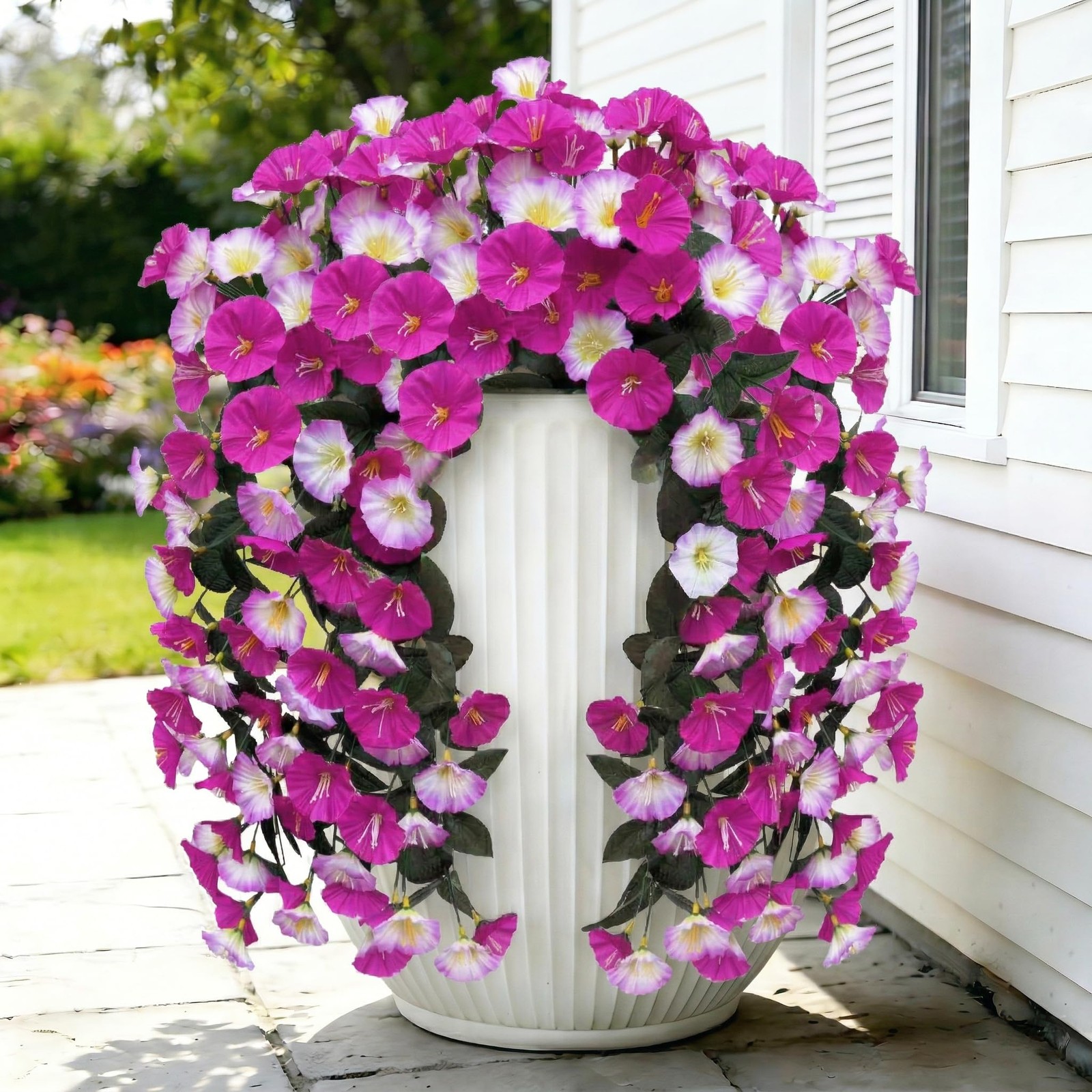 Artificial Flowers for Outdoors Fake Fuchsia Pink Morning Glory Hanging Flowe…