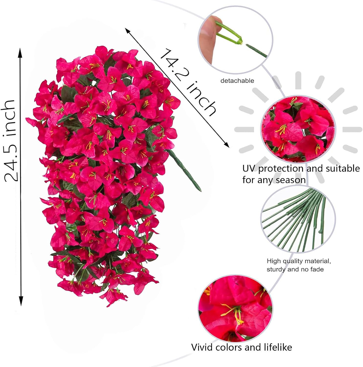 4Pc UV Resistant Bougainvillea Faux Flowers for Outdoor Decor – Rose Red