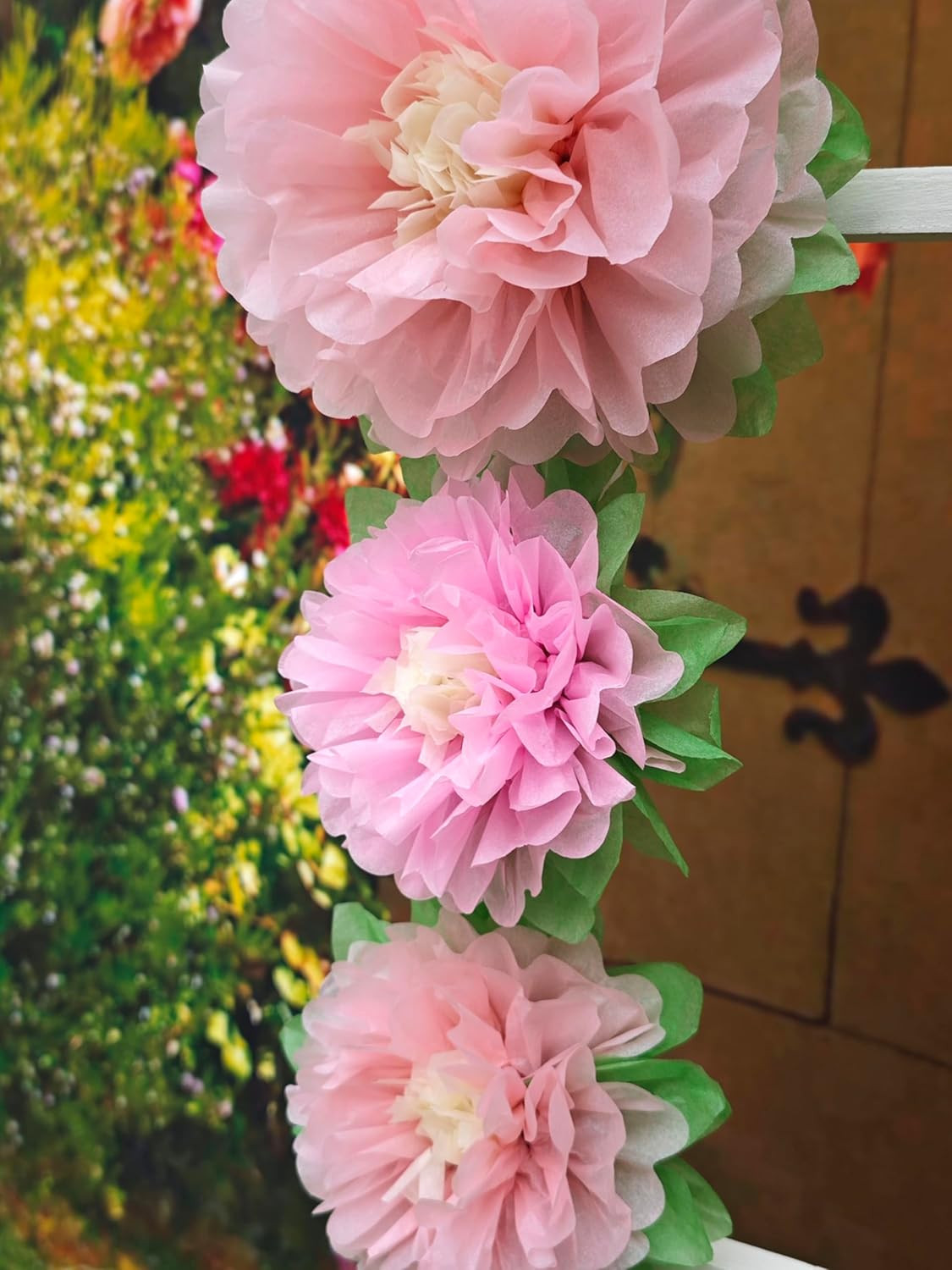 Mybbshower Pinks Flowers Decoration (11”-7” Assorted) 6 Pcs Artificial Tissue