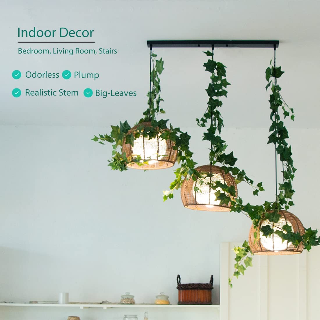 3 Strands Odorless Artificial Ivy Vines Kit, 71″ Silk Ivy Garland with Green …