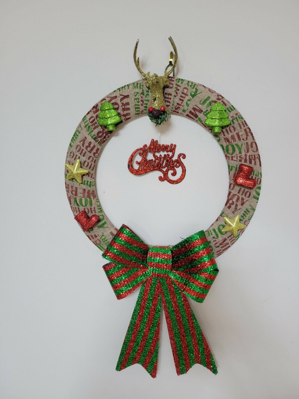 Merry Christmas Happy Holidays Mesh Front Door Wreath Wall Decoration reindeer