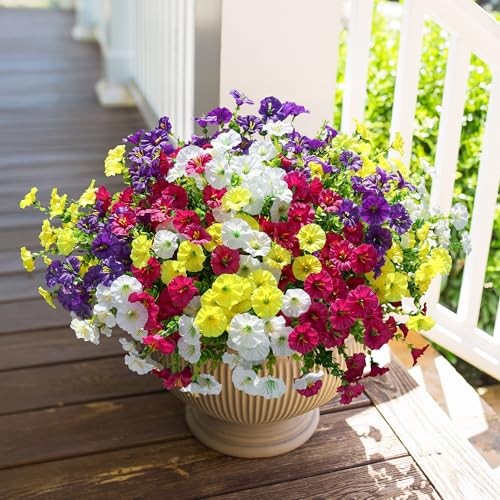 HyeFlora Artificial Flowers Multi Color(3 Purple, 3 Fuchsia, 3 White, 3 Yellow)