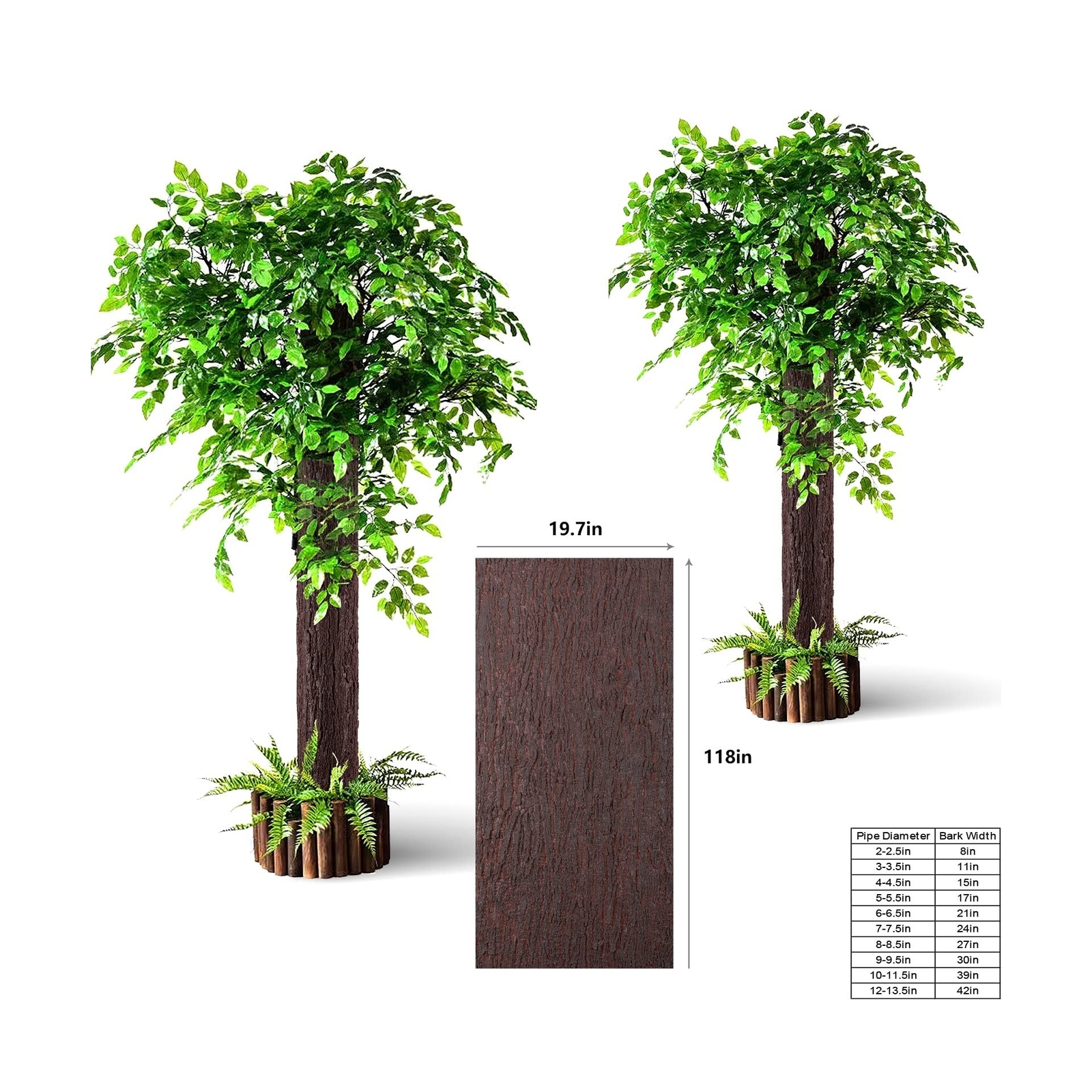 Artificial Tree Bark 118in*19.7in*2 Pcs (32 sq.ft) Silicone Fake Bark for Pil…